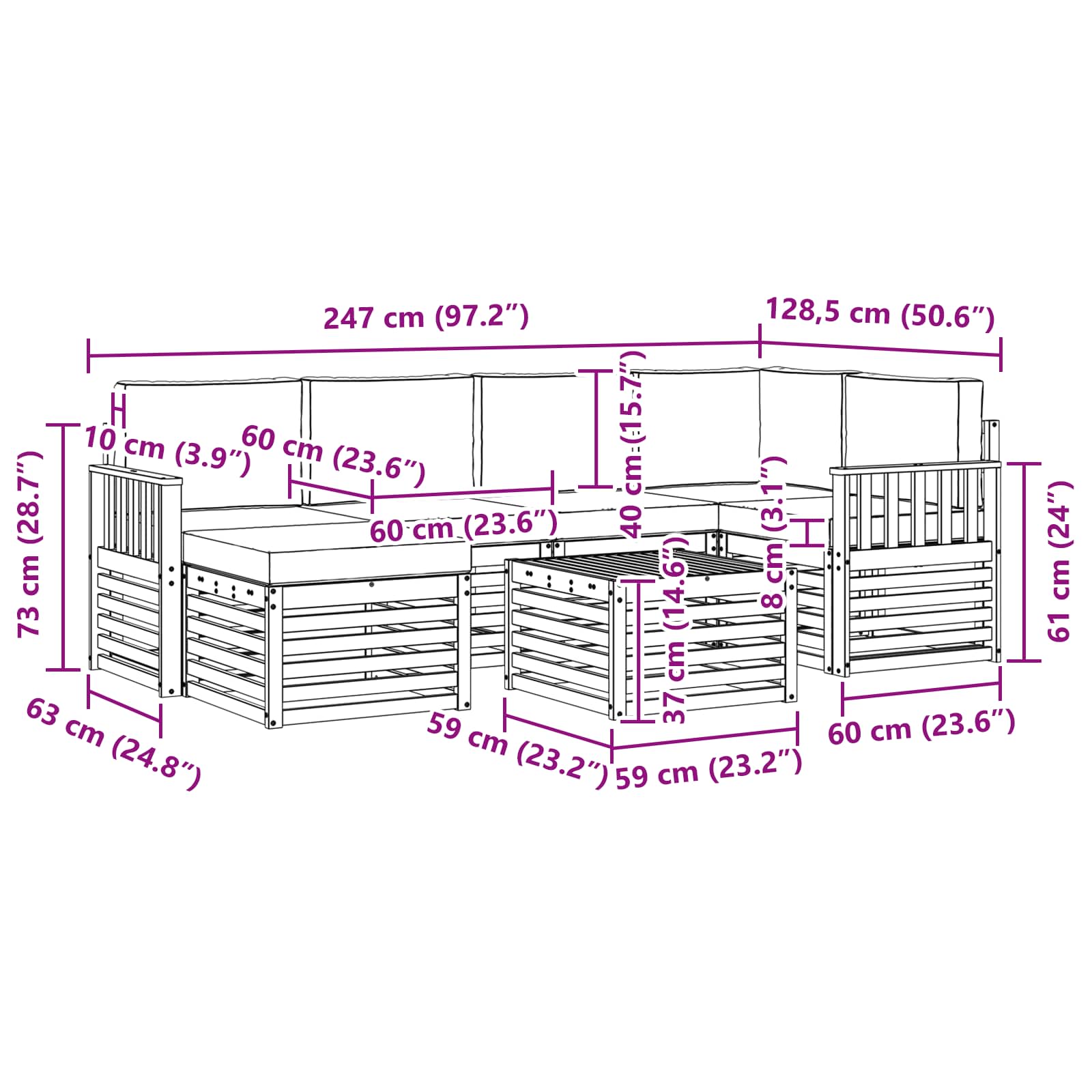 Set vanjskih sofa 7 pcs Bijela i bež 59 x 59 x 37 cm Poliester