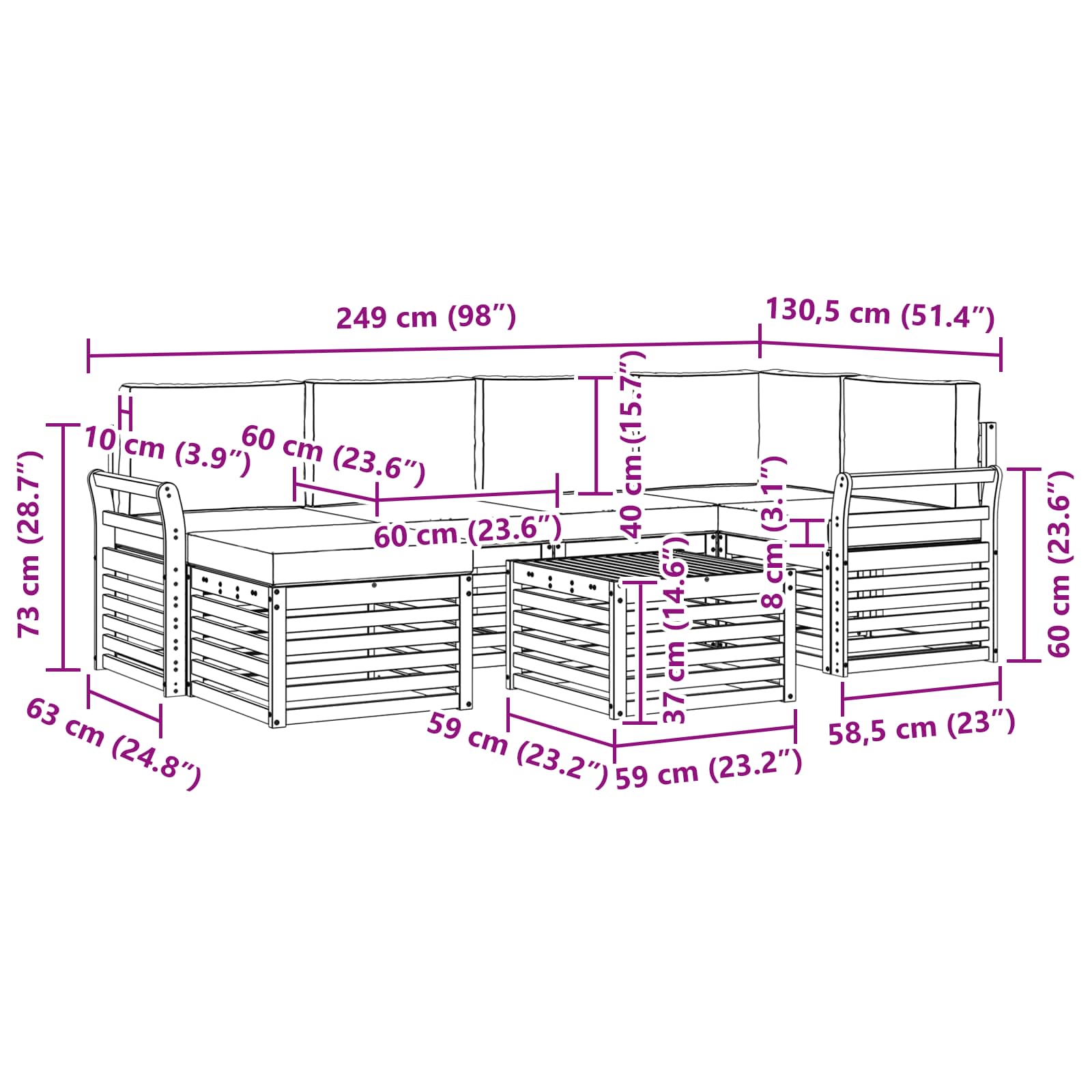 Set vanjskih sofa 7 pcs Bijela i antracit Poliester