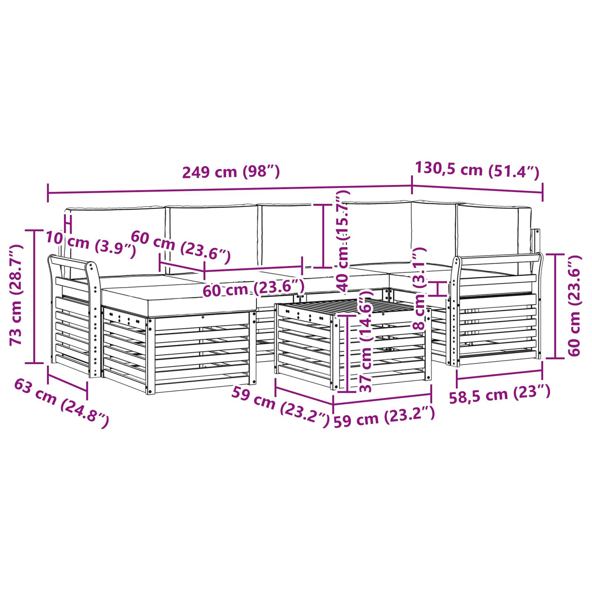 Set vanjskih sofa 7 kom. Bijela i bež Poliester