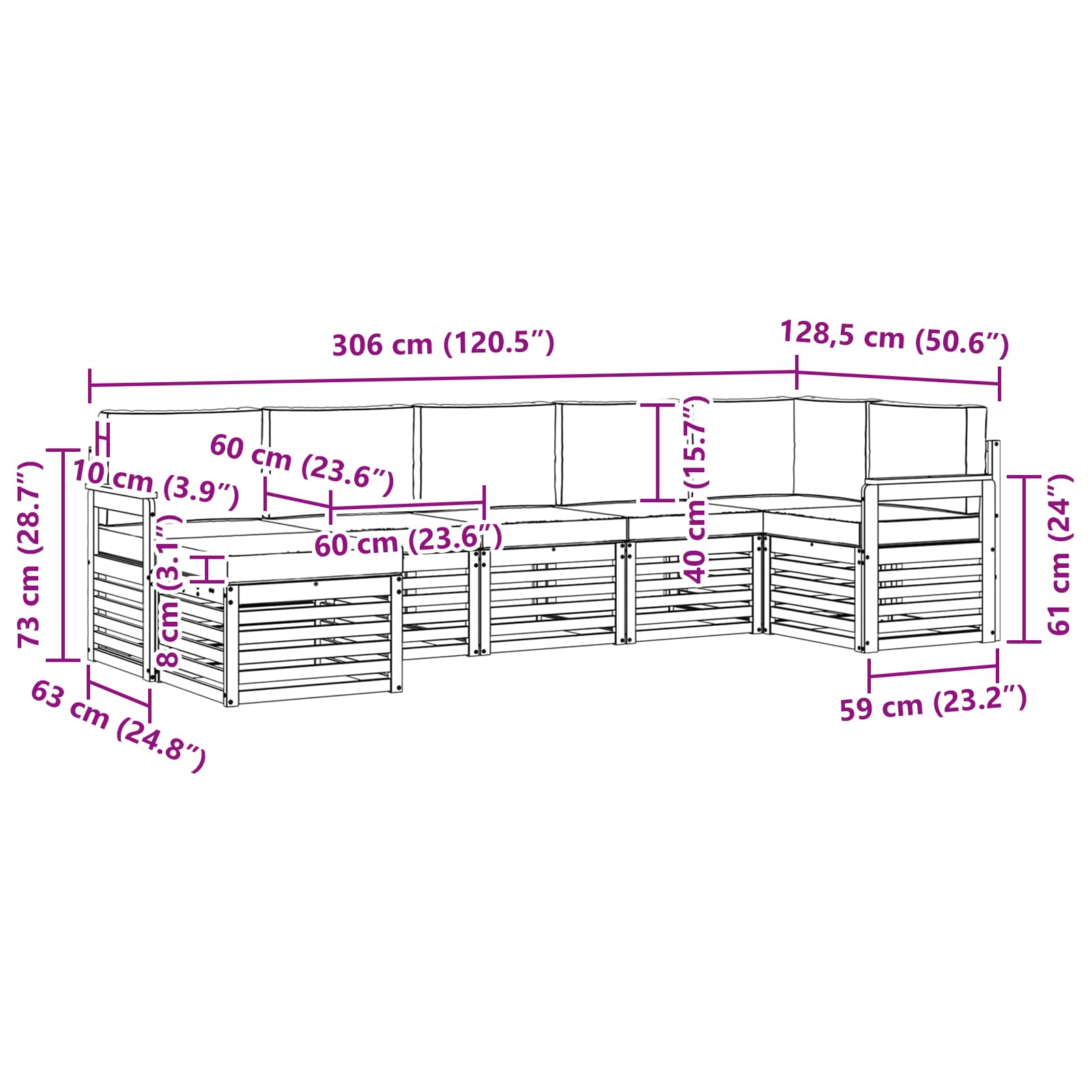 Set vanjskih sofa 6 pcs Bijela i Bež 306 x 128,5 x 73 cm