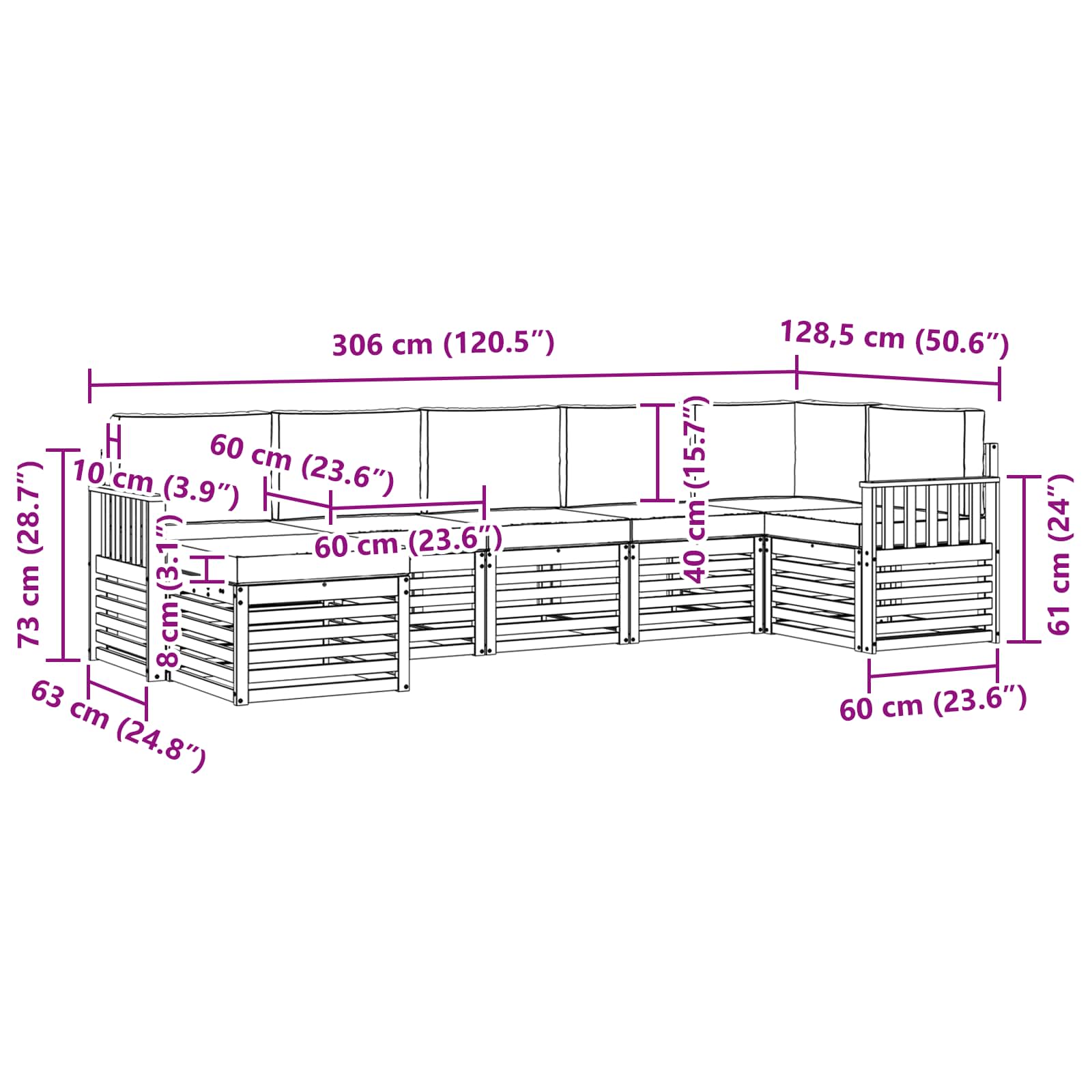 Set vanjskih sofa 6 pcs Bijela i Bež 306 x 128,5 x 73 cm