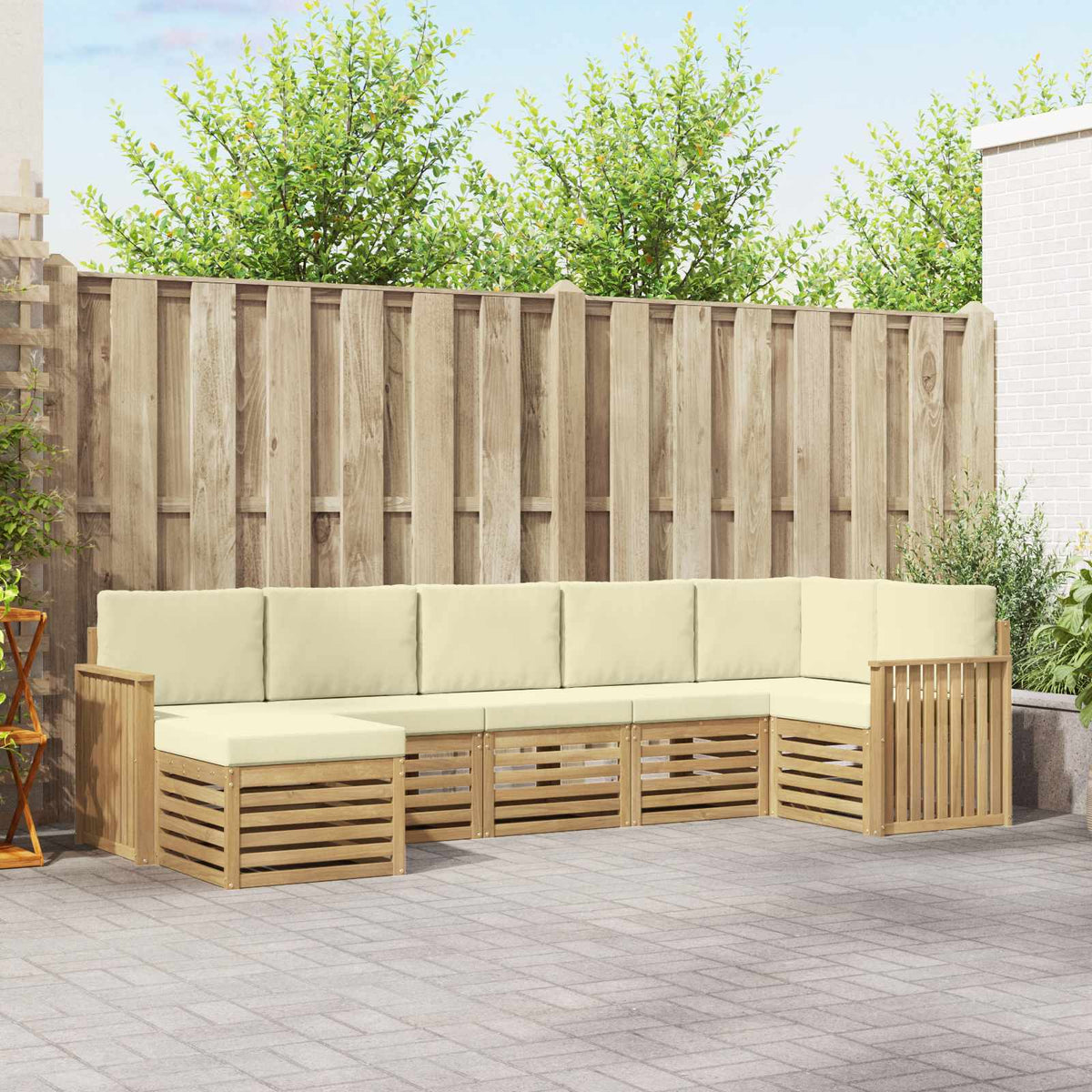 Set vanjskih sofa 7 kom. Bijela i krem 306 x 128,5 x 73 cm