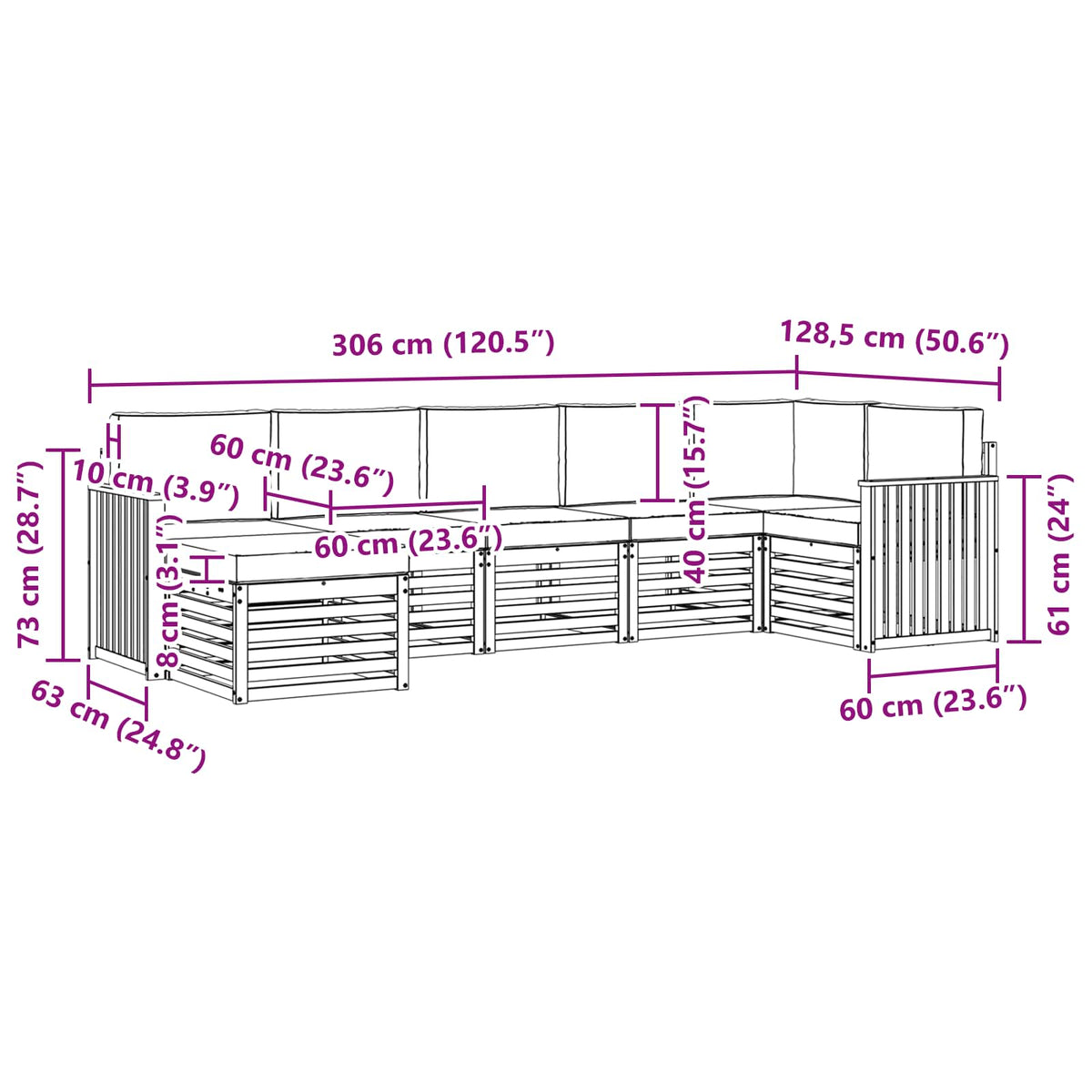 Set vanjskih sofa 7 kom. Bijela i antracit 306 x 128,5 x 73 cm