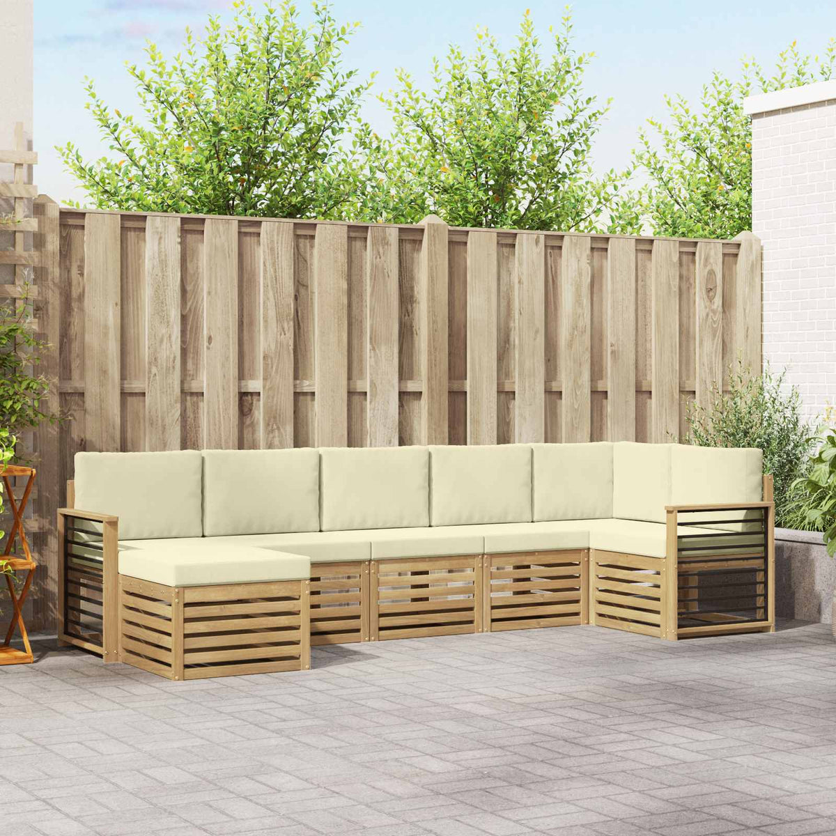 Set vanjskih sofa 7 kom. Bijela i krem 306 x 128,5 x 73 cm