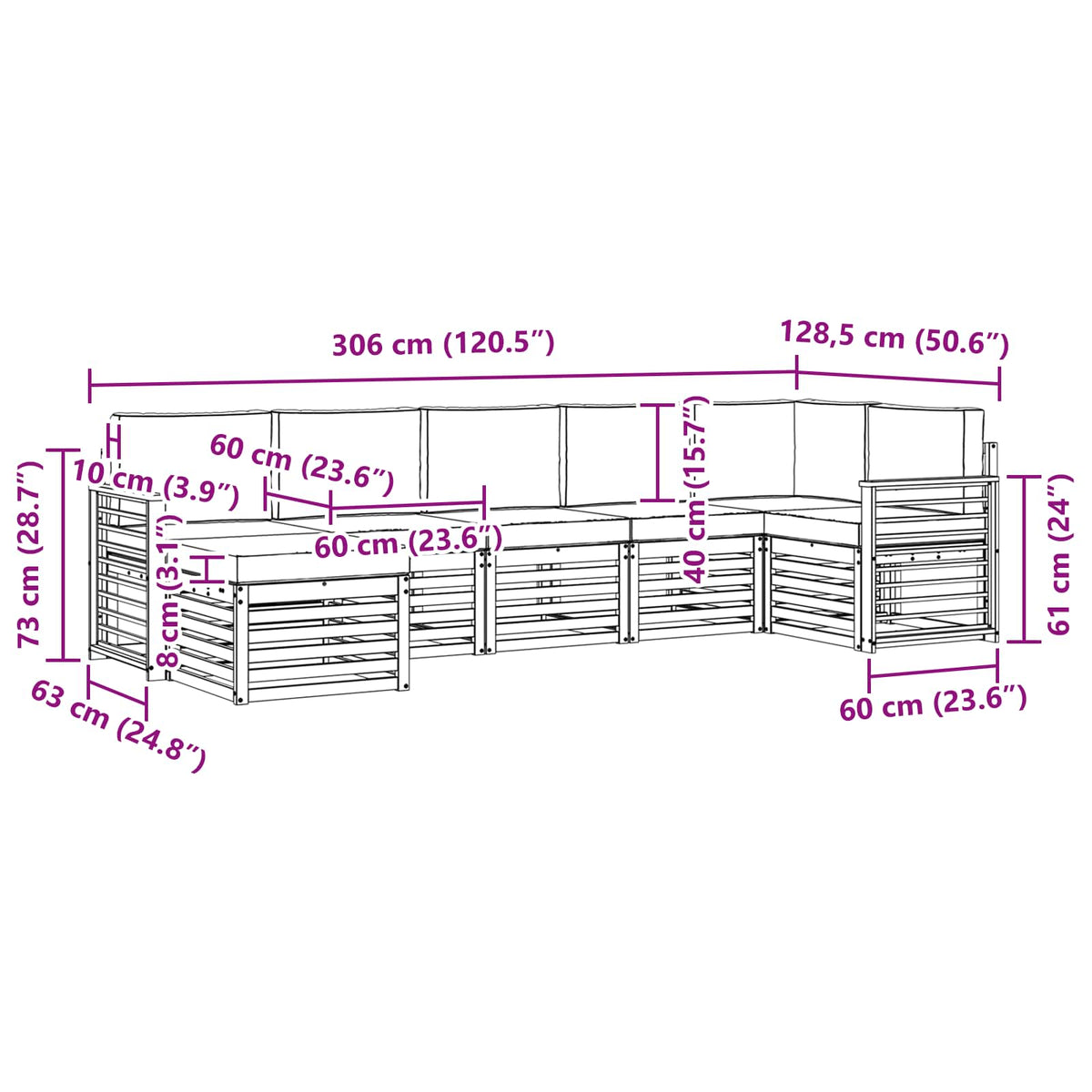 Set vanjskih sofa 7 kom. Bijela i antracit 306 x 128,5 x 73 cm