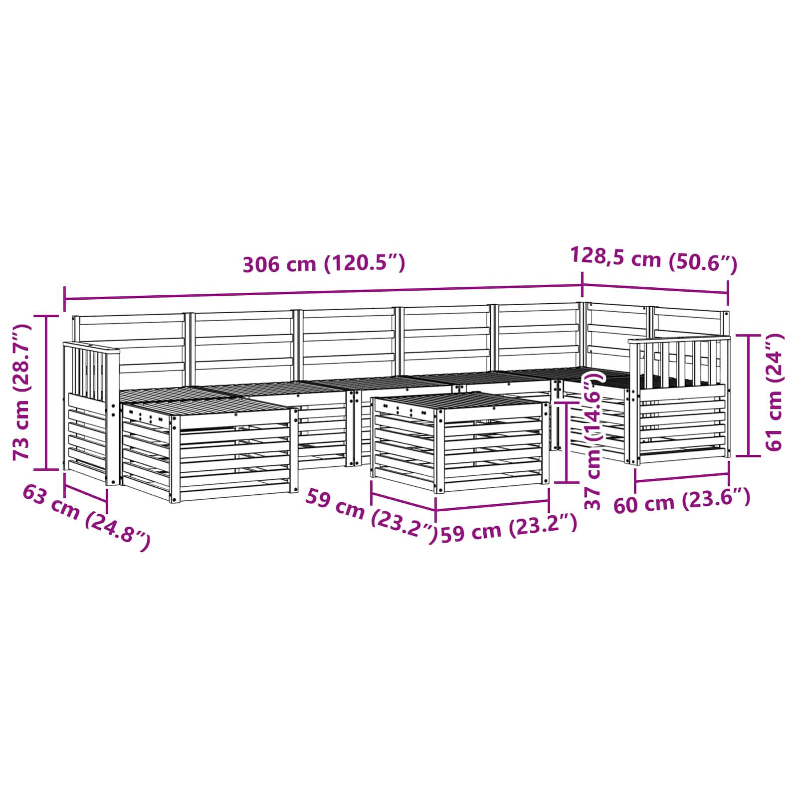 Set vanjskih sofa 8 pcs Bijela 59 x 59 x 37 cm