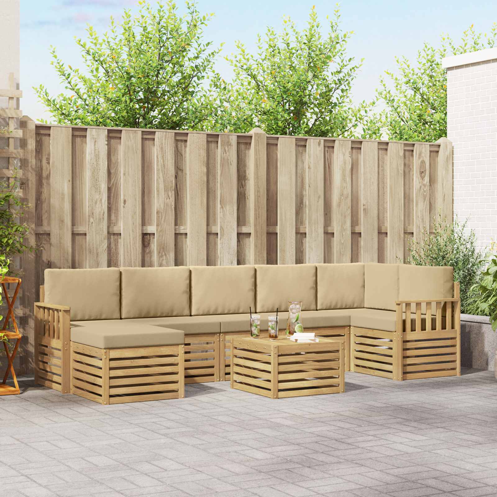 Set vanjskih sofa 7 pcs Bijela i Bež 59 x 59 x 37 cm Poliester