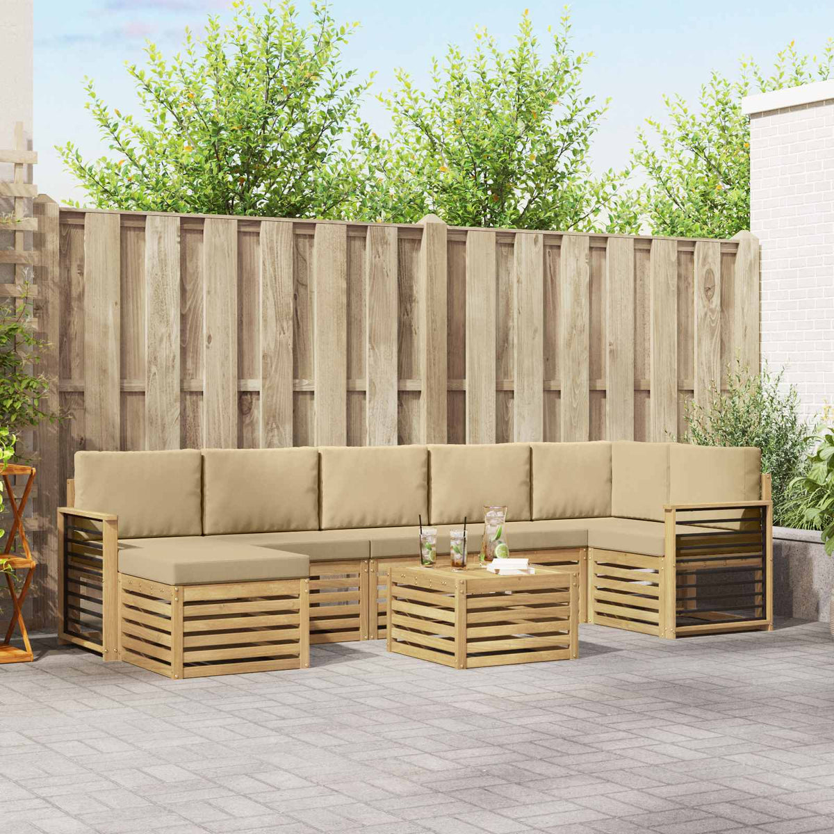 Set vanjskih sofa 8 kom. Bijela i bež Poliester