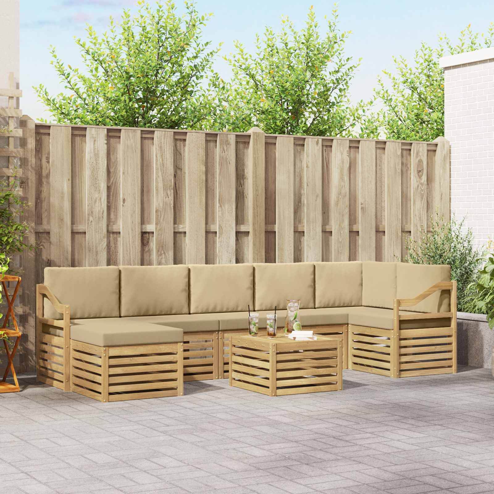 Set vanjskih sofa 8 pcs Bijela i bež 59 x 59 x 37 cm Poliester