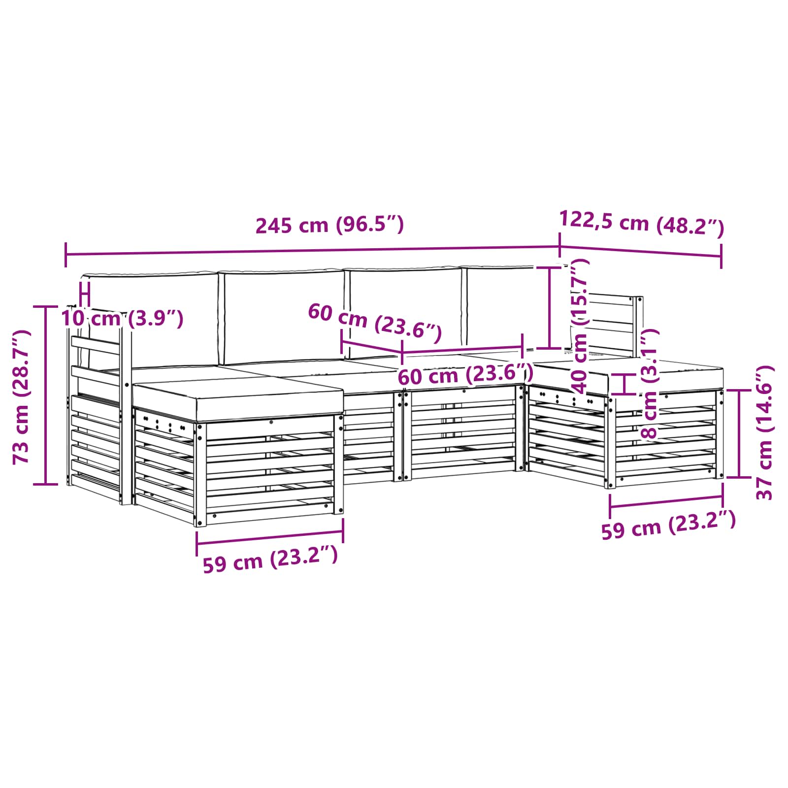 Set vanjskih sofa 6 pcs Bijela i krem 245 x 122,5 x 73 cm