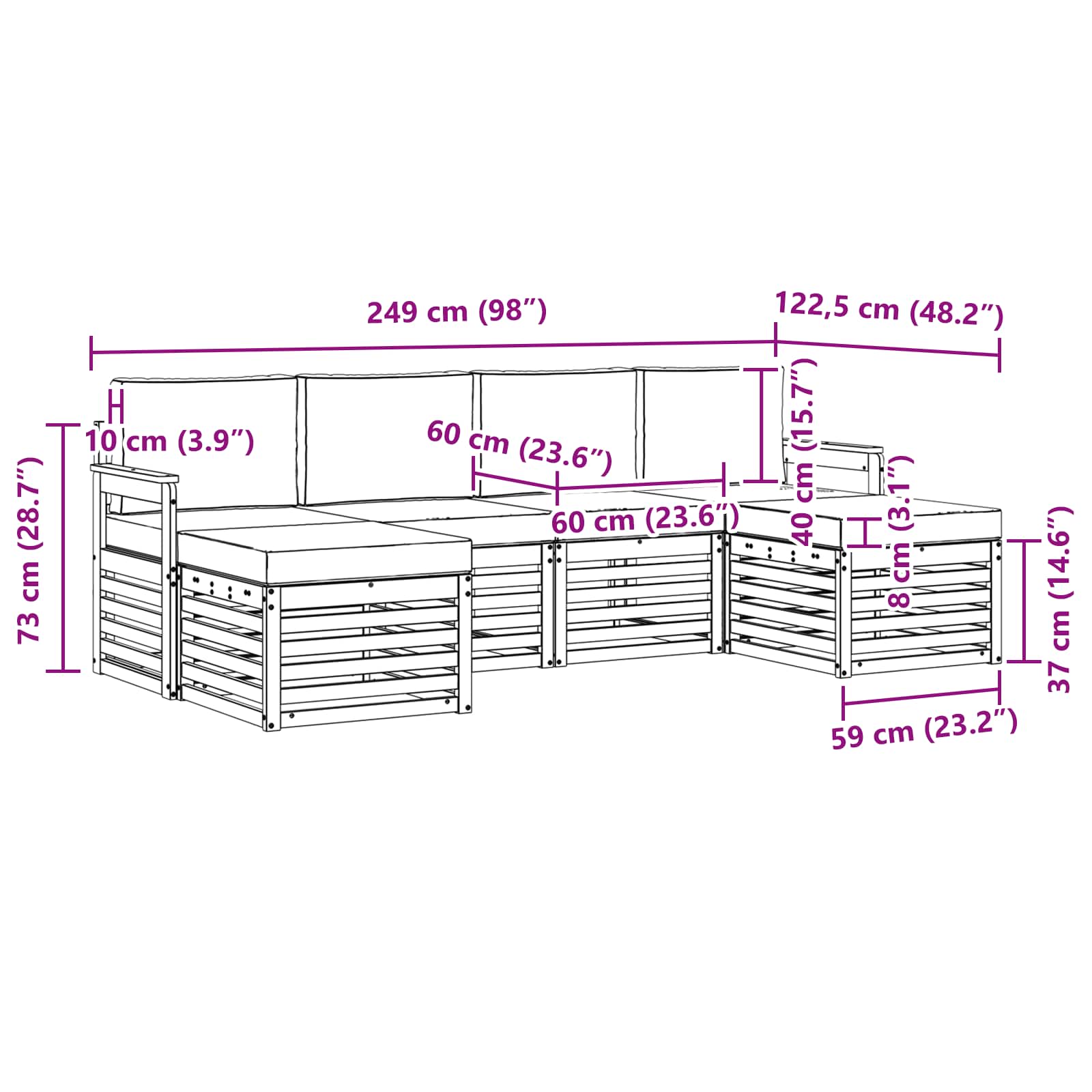 Setovi sofa 6 pcs Bijela i antracit 249 x 122,5 x 73 cm