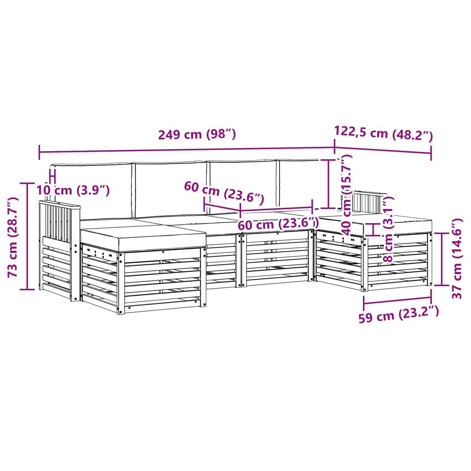 Set vanjskih sofa 6 pcs Bijela i krem 249 x 122,5 x 73 cm
