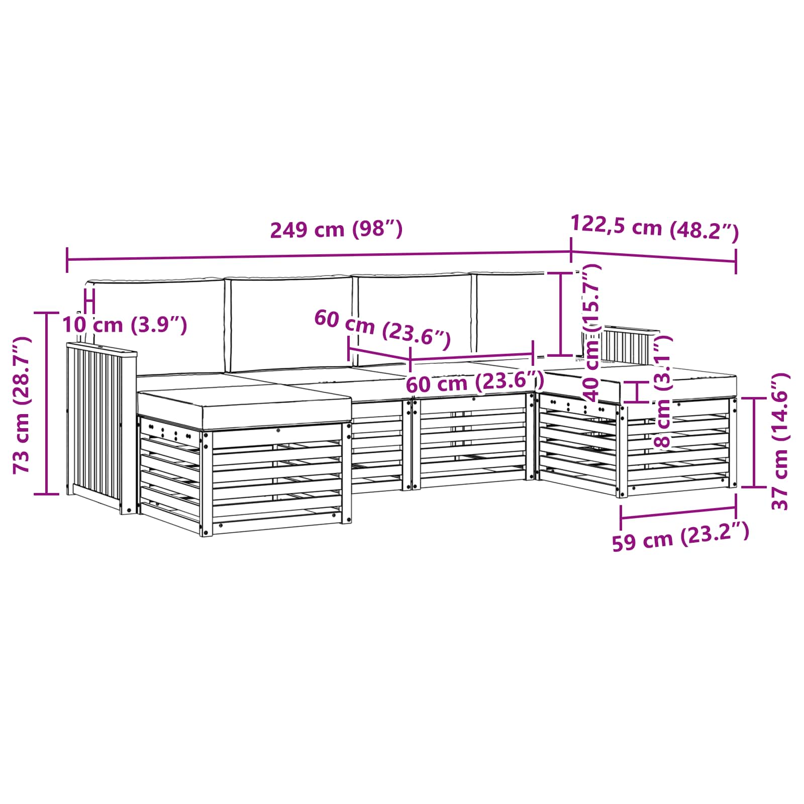 Set vanjskih sofa 6 pcs Bijela i antracit 249 x 122,5 x 73 cm