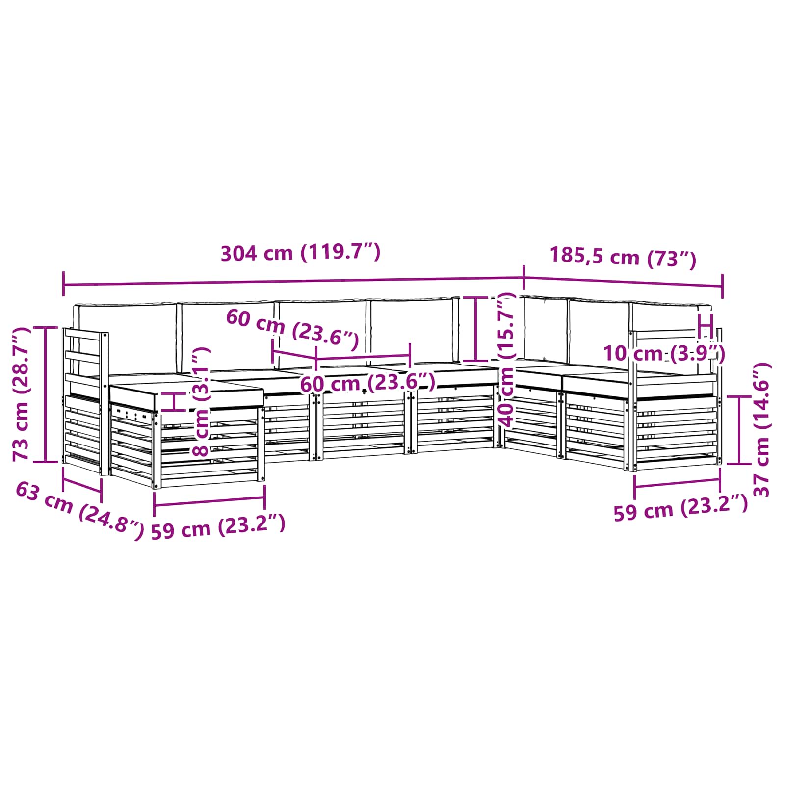Set vanjskih sofa 8 pcs Bijela i antracit 304 x 185,5 x 73 cm