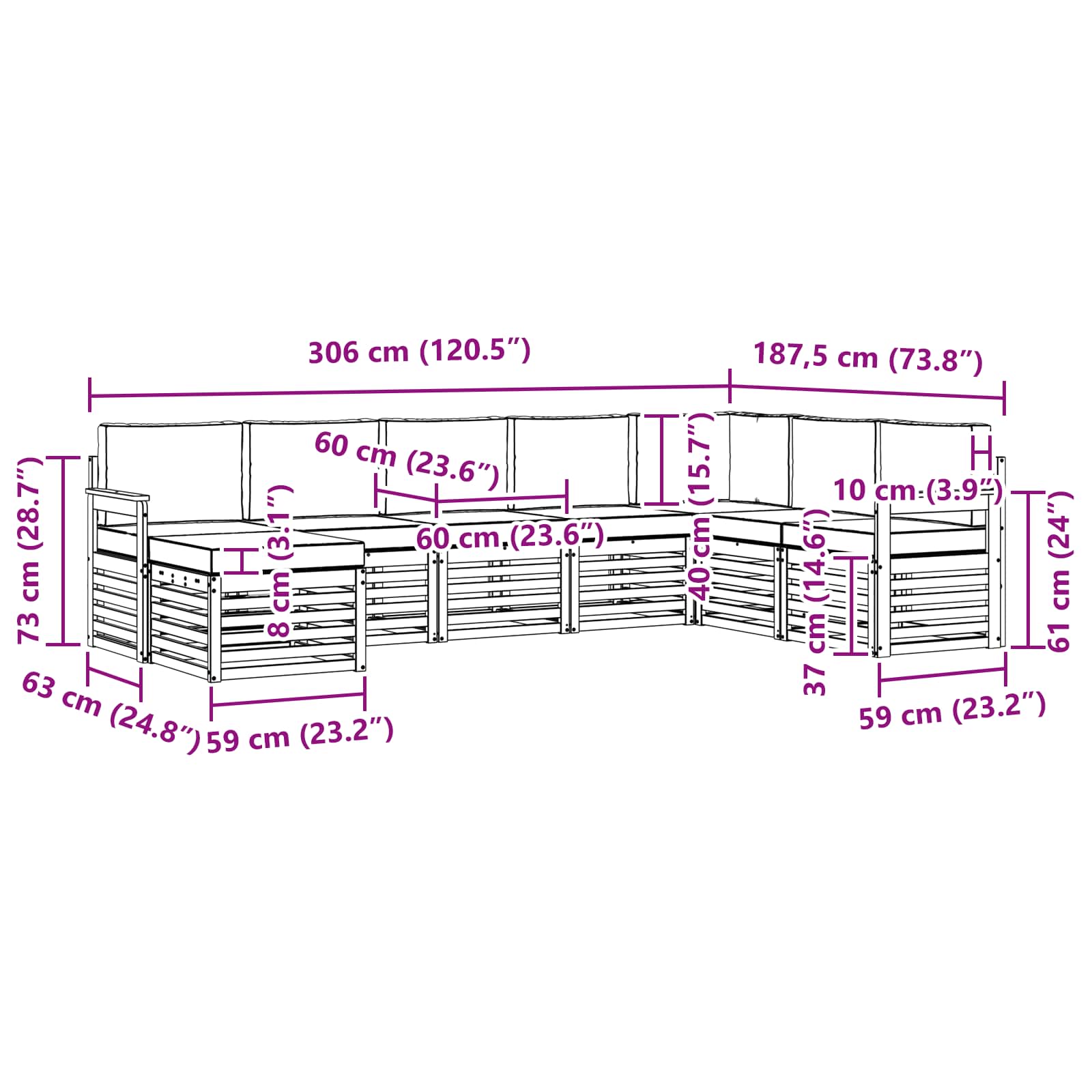 Set vanjskih sofa 6 pcs Bijela i Bež 306 x 128,5 x 73 cm