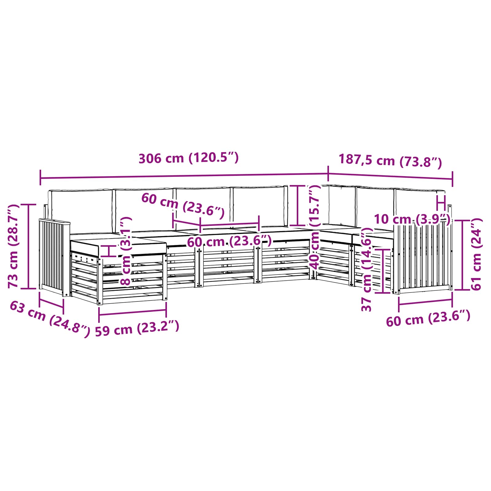 Set vanjskih sofa 8 pcs Bijela i antracit 306 x 187,5 x 73 cm