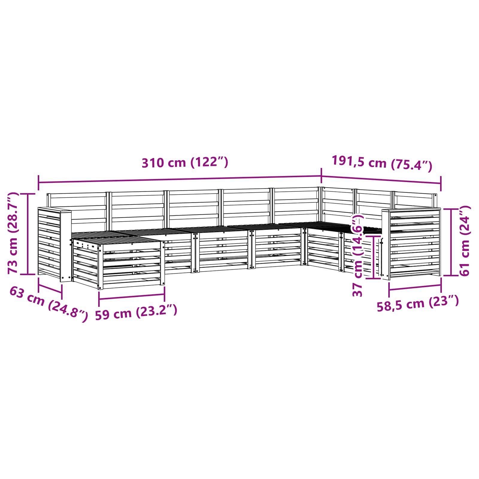 Set vanjskih sofa 8 pcs Bijela 310 x 191,5 x 73 cm