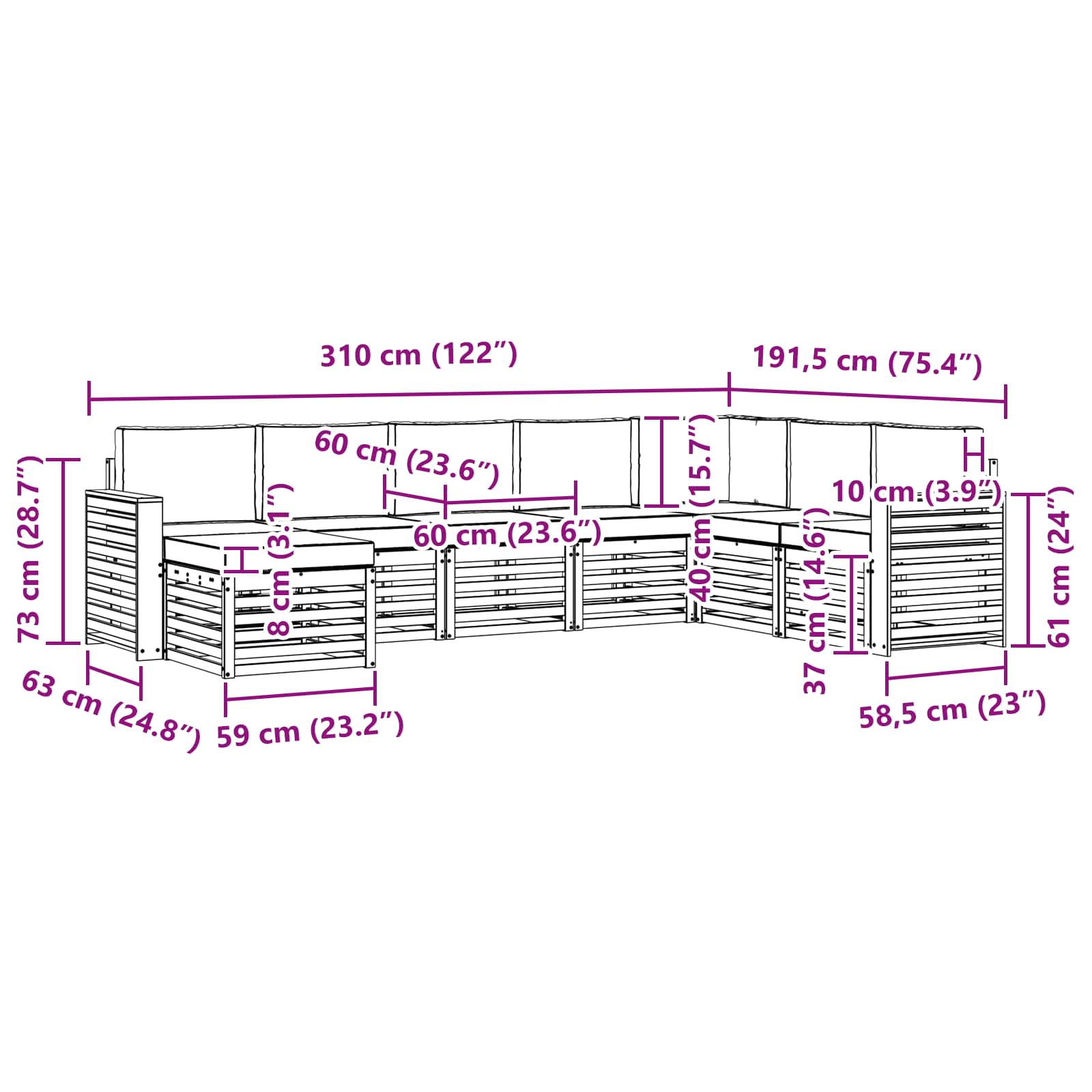 Set vanjskih sofa 8 pcs Bijela i antracit 310 x 191,5 x 73 cm