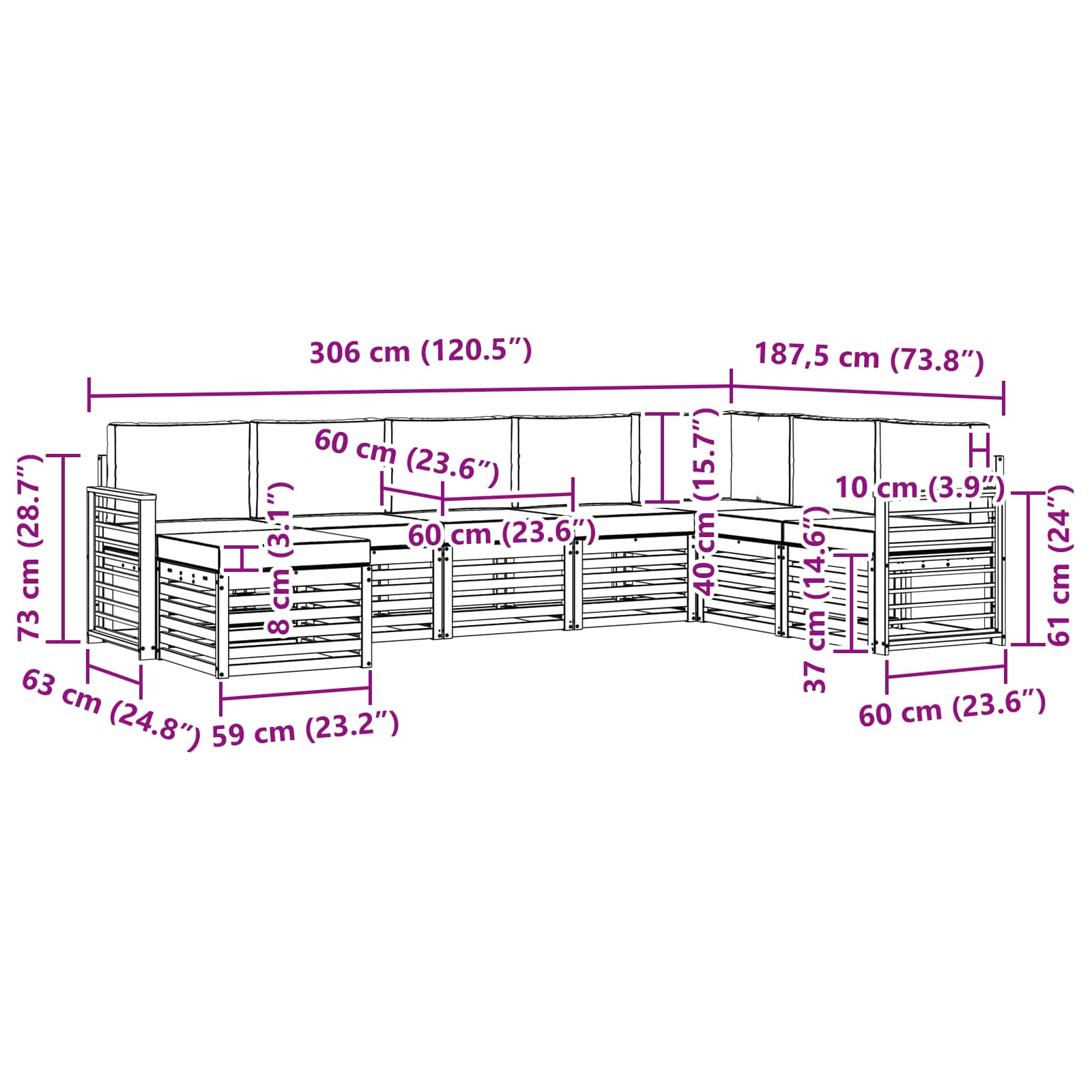 Set vanjskih sofa 8 pcs Bijela i bež 306 x 187,5 x 73 cm