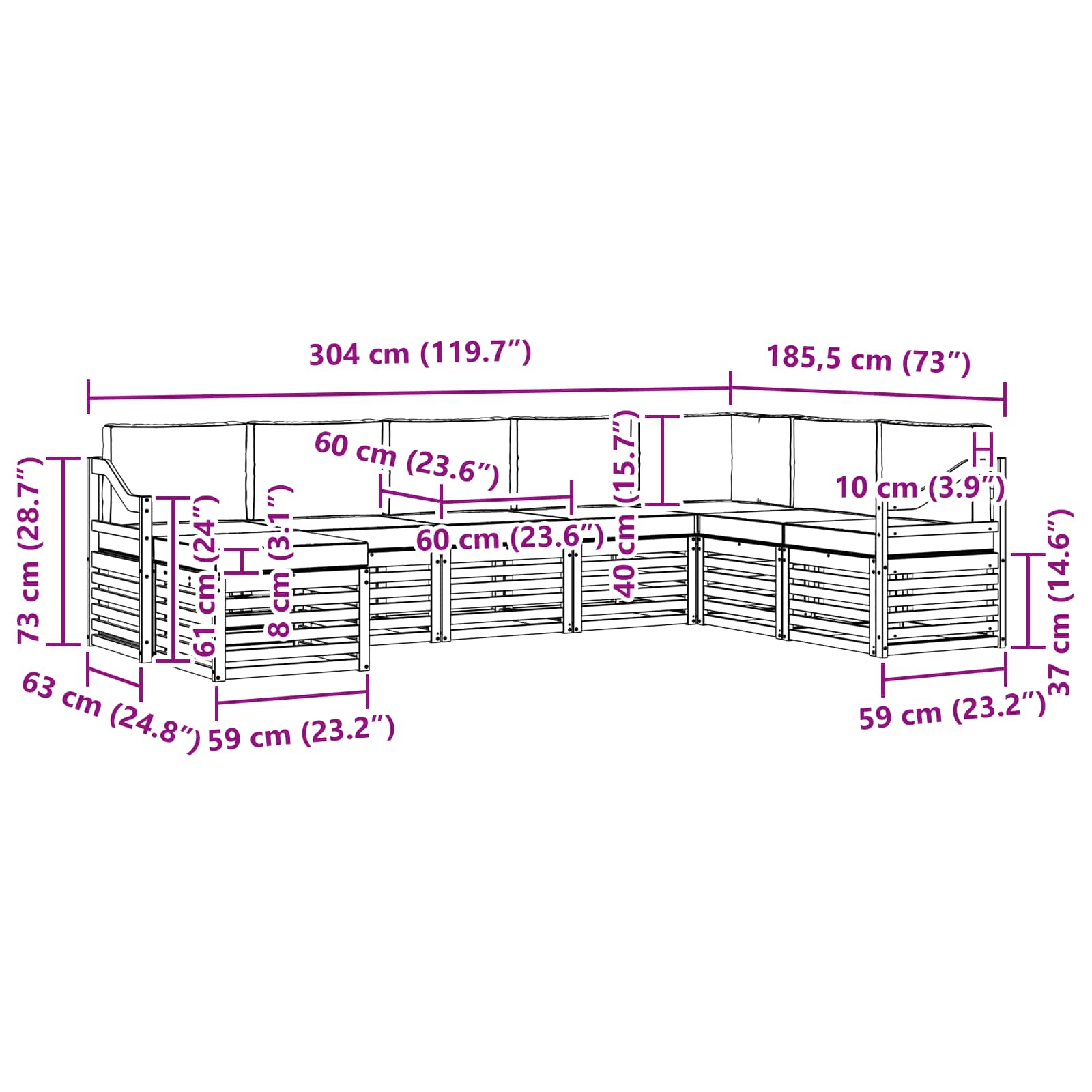 Set vanjskih sofa 8 pcs Bijela i antracit 304 x 185,5 x 73 cm