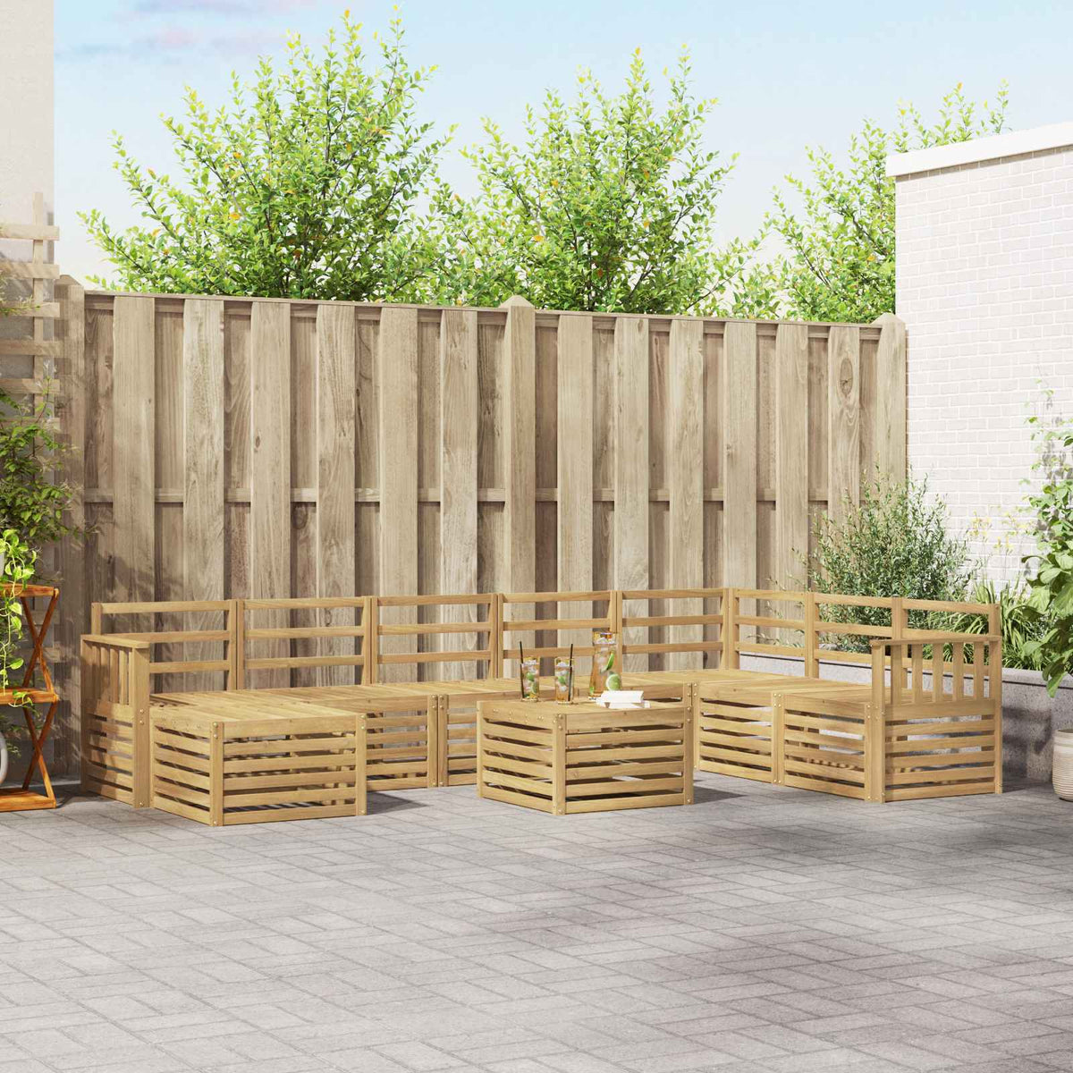 Set vanjskih sofa 9 kom. Bijela Čvrsto drvo akacije