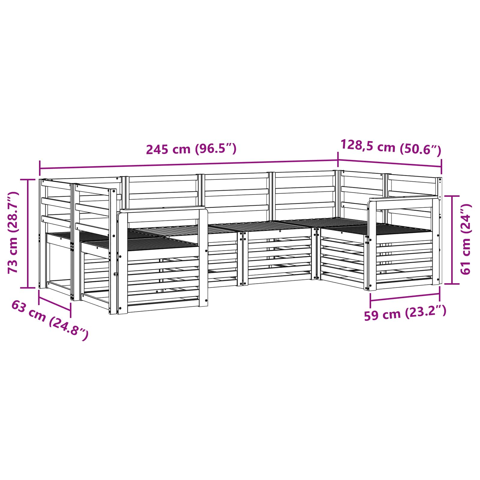 Set vanjskih sofa 6 pcs Bijela 245 x 128,5 x 73 cm