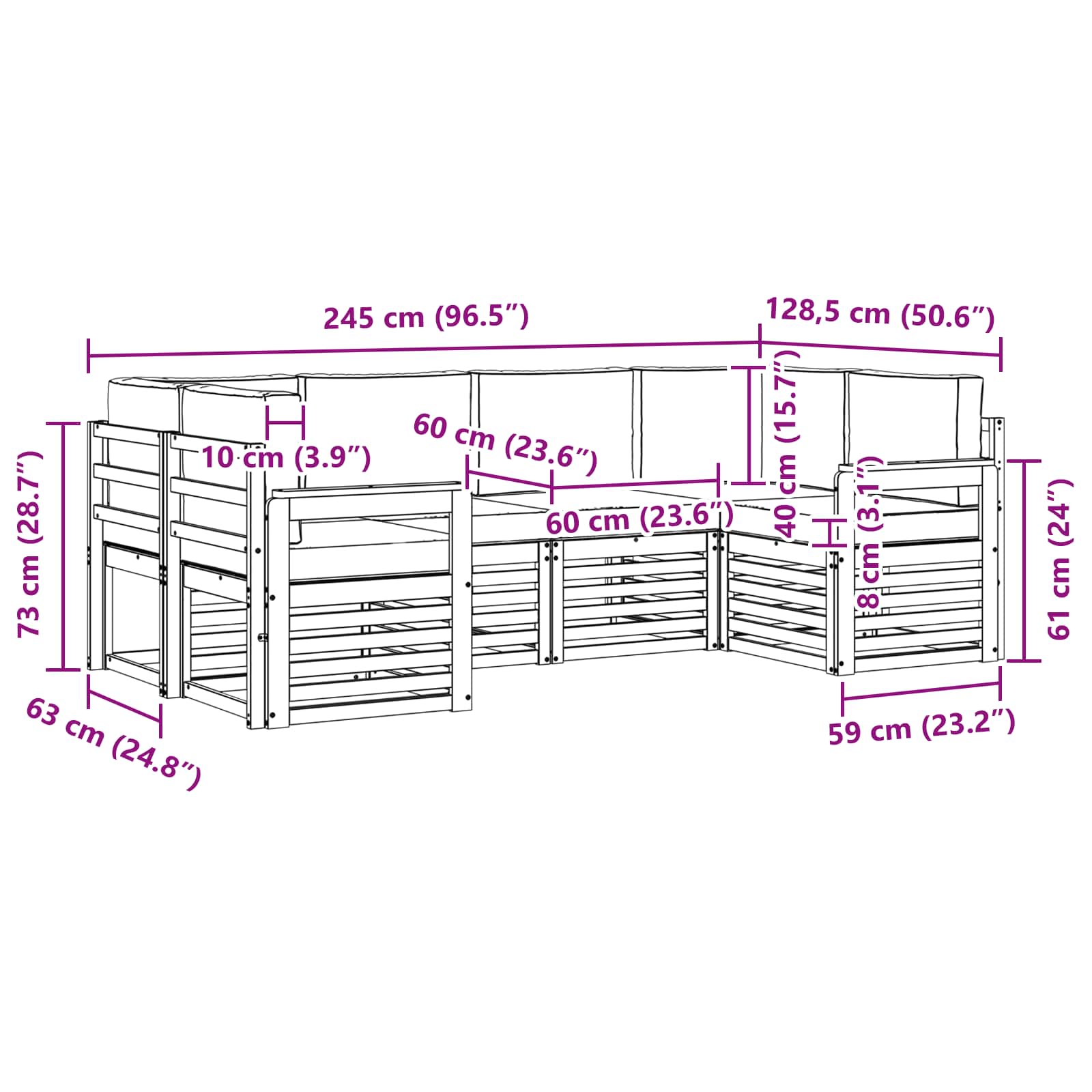 Set vanjskih sofa 5 pcs Bijela i Krem 245 x 128,5 x 73 cm