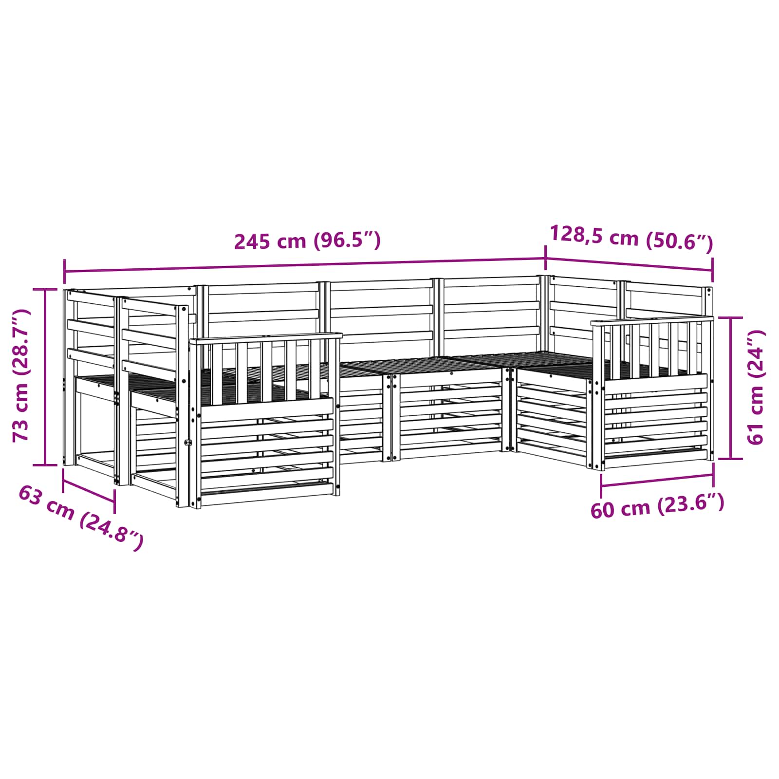 Set vanjskih sofa 6 pcs Bijela 245 x 128,5 x 73 cm