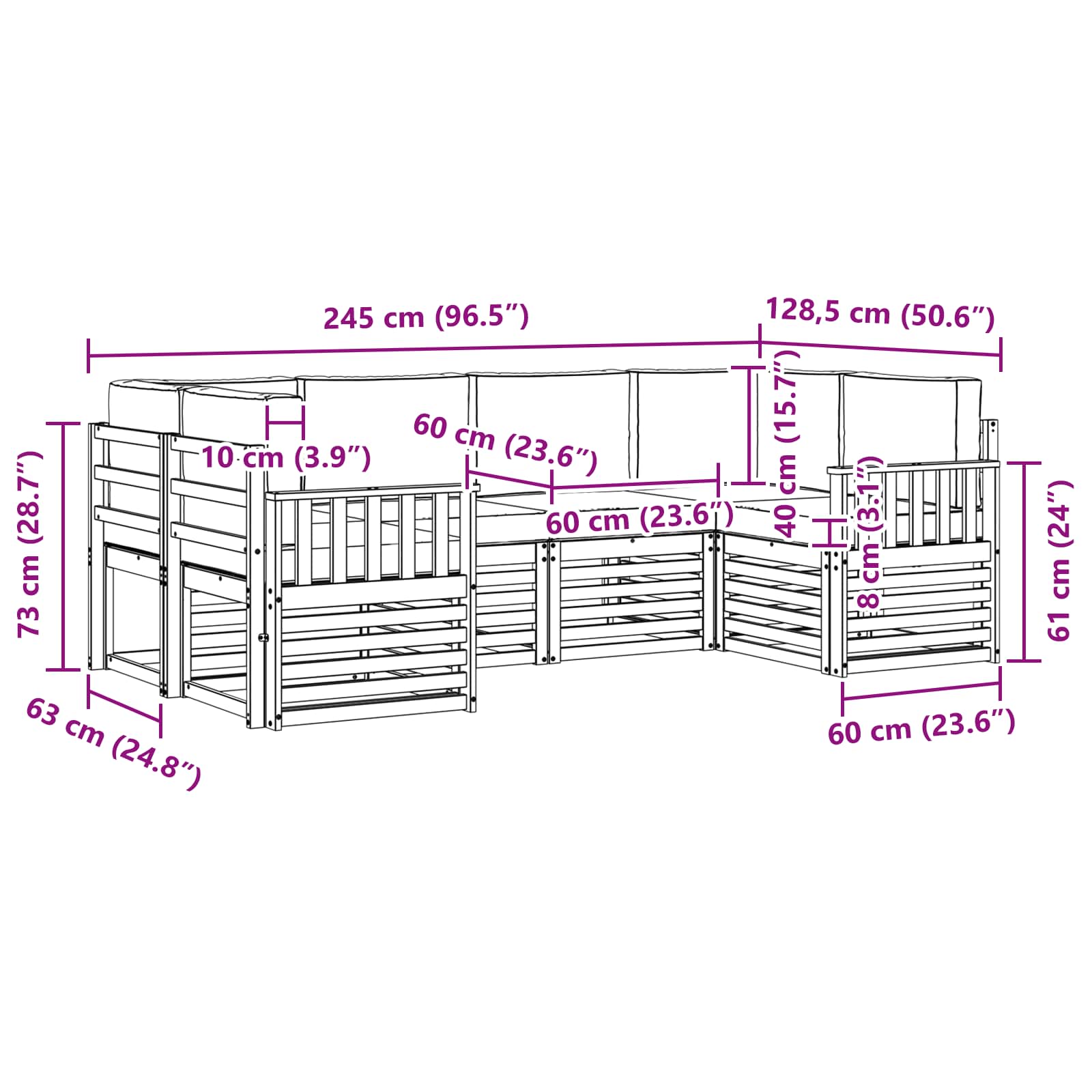 Set vanjskih sofa 5 pcs Bijela i Krem 245 x 128,5 x 73 cm