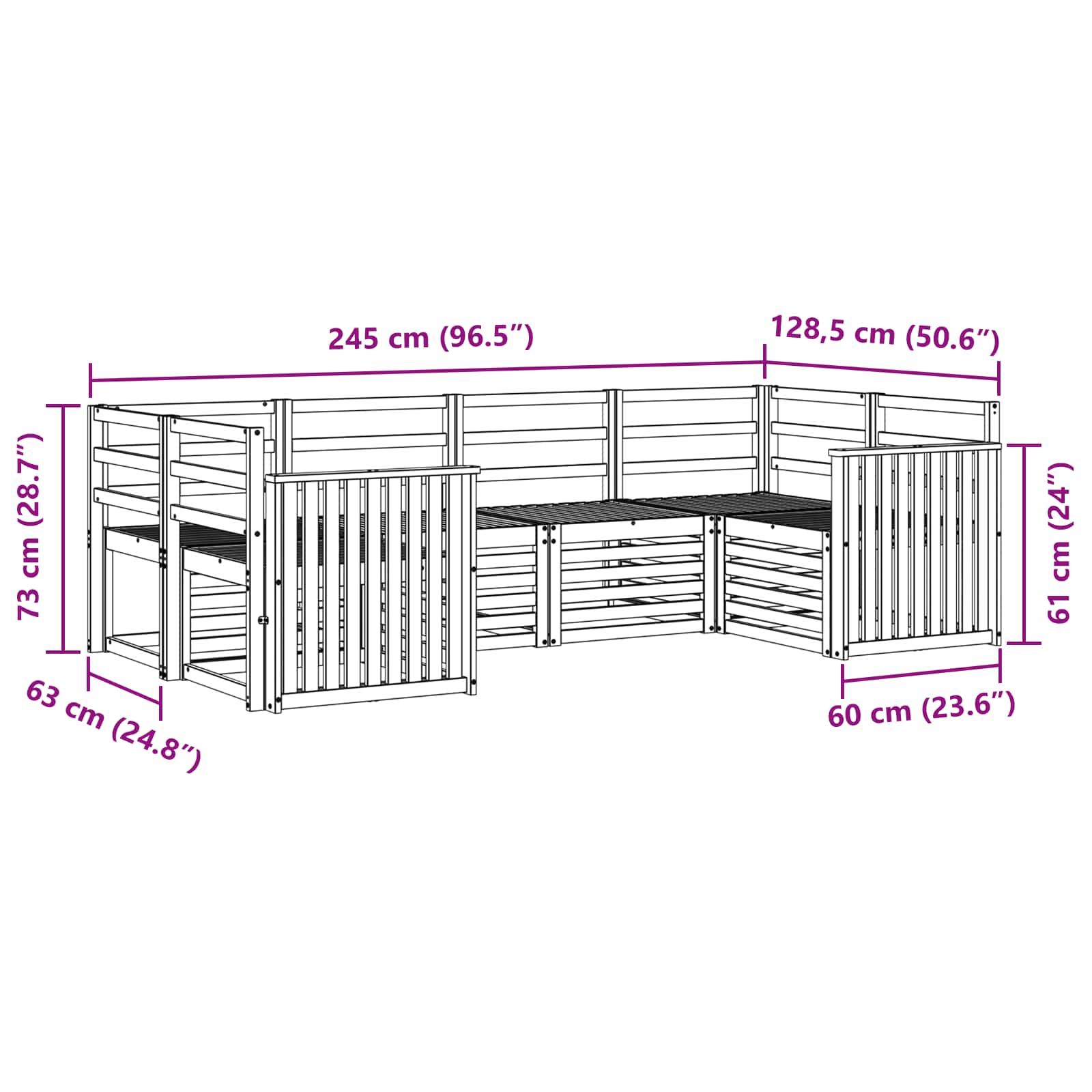 Set vanjskih sofa 6 pcs Bijela 245 x 128,5 x 73 cm