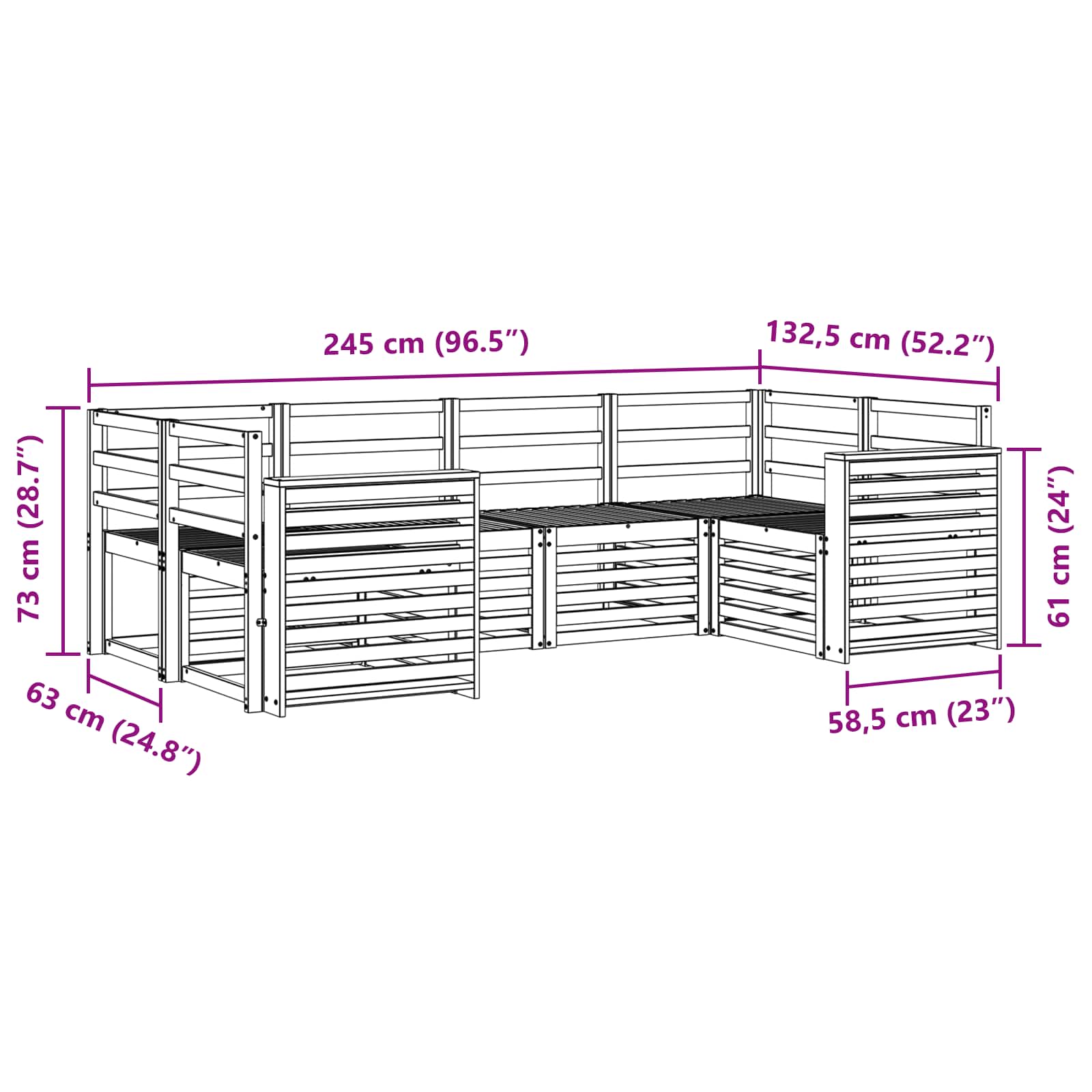 Set vanjskih sofa 6 pcs Bijela 245 x 132,5 x 73 cm