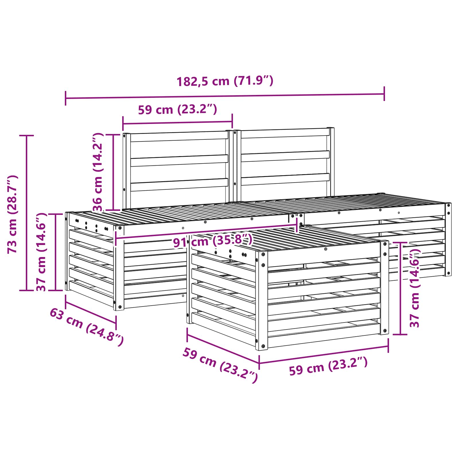 Set vanjskih sofa 4 Komad Bijela Čvrsto drvo akacije