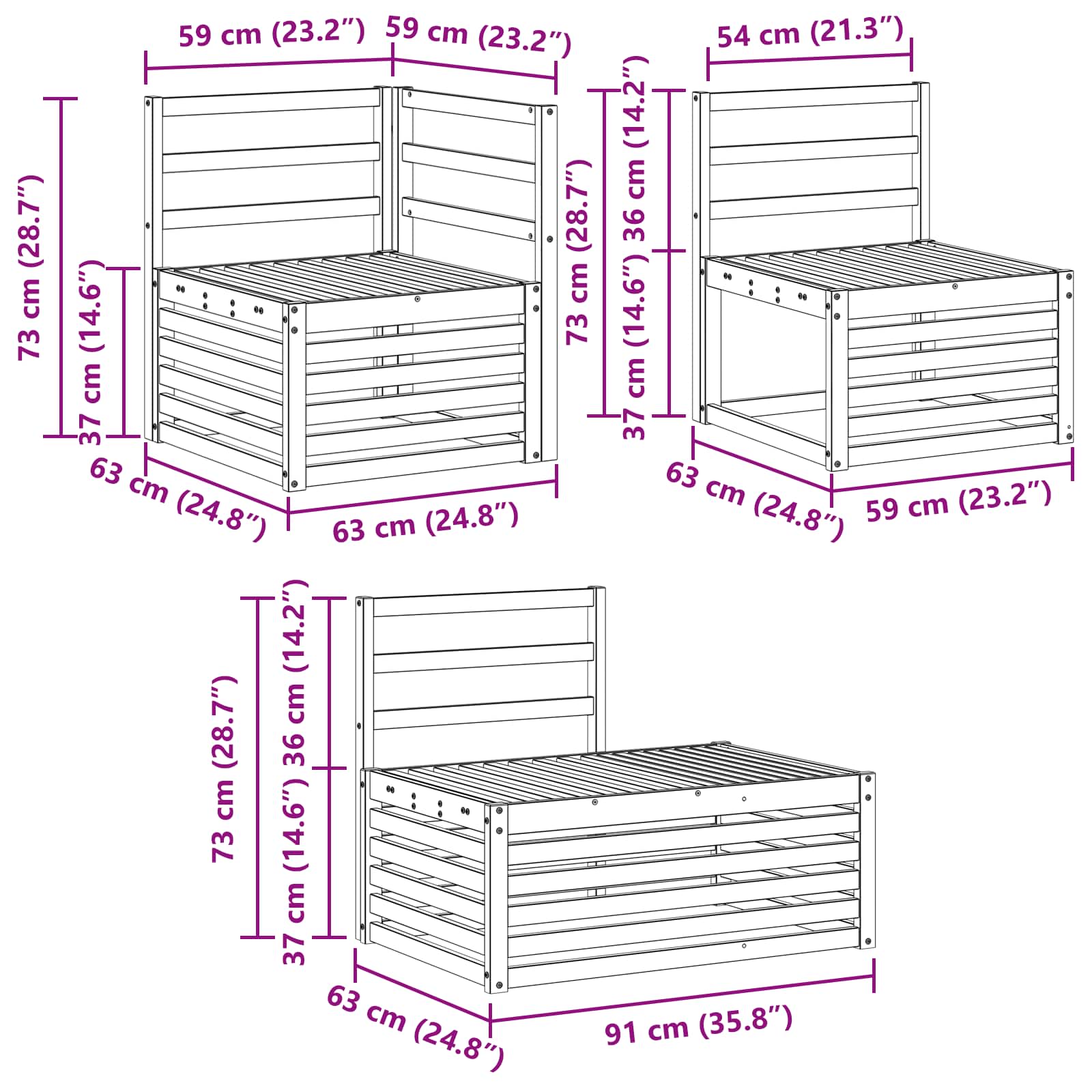 Set vanjskih sofa 4 Komad Bijela Čvrsto drvo akacije