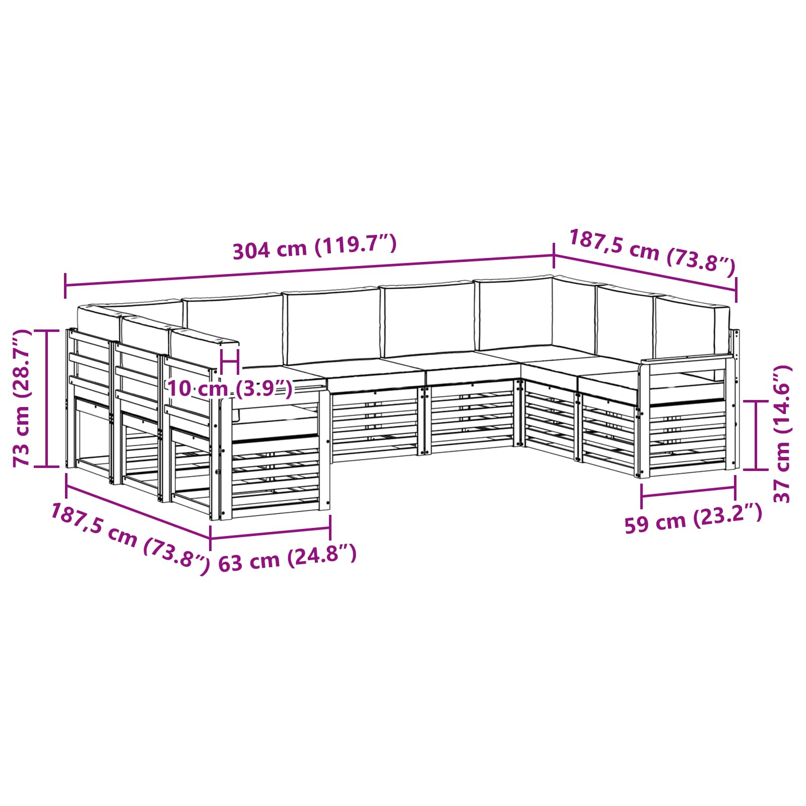 Set vanjskih sofa 7 pcs Bijela i Bež 304 x 128,5 x 73 cm