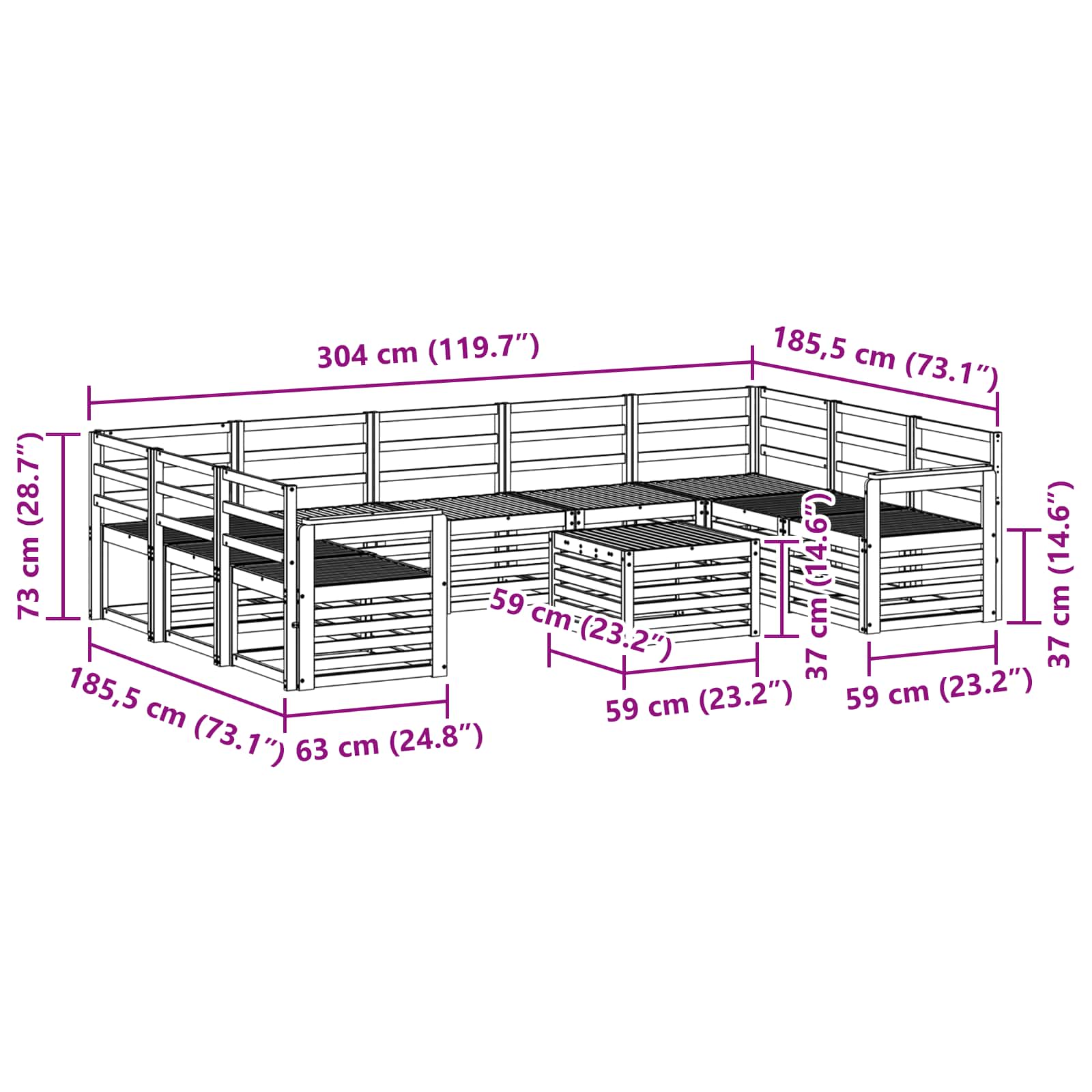 Set vanjskih sofa 10 pcs Bijela 59 x 59 x 37 cm