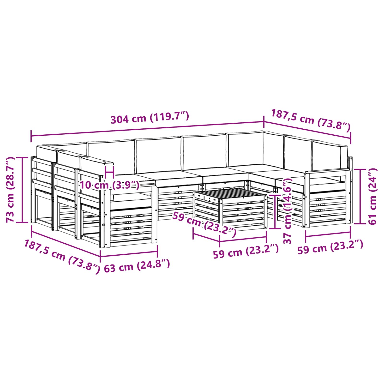Set vanjskih sofa 8 pcs Bijela i svijetlosiva 59 x 59 x 37 cm