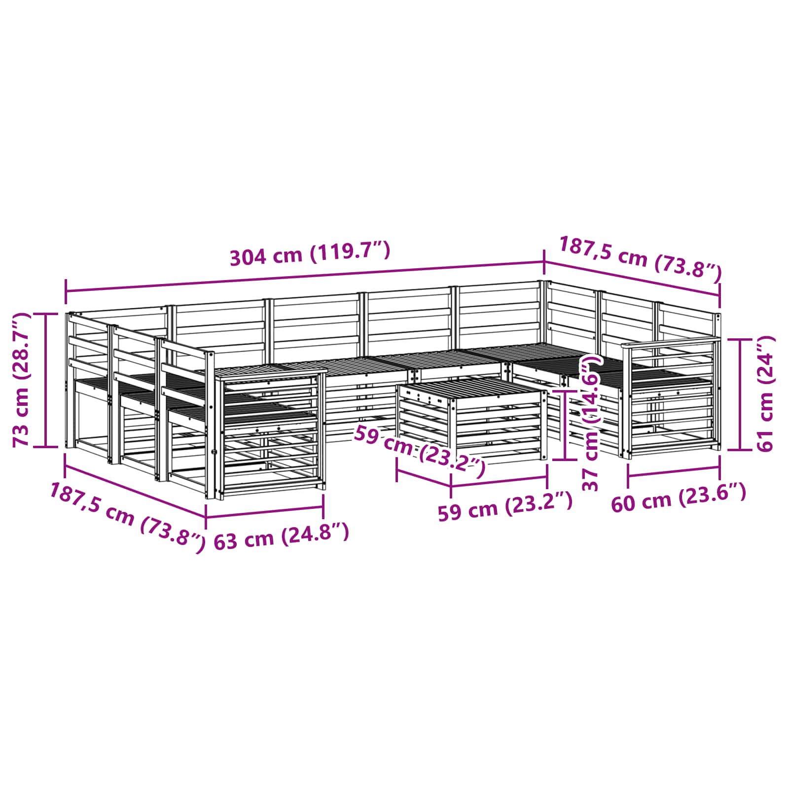 Set vanjskih sofa 10 pcs Bijela 59 x 59 x 37 cm