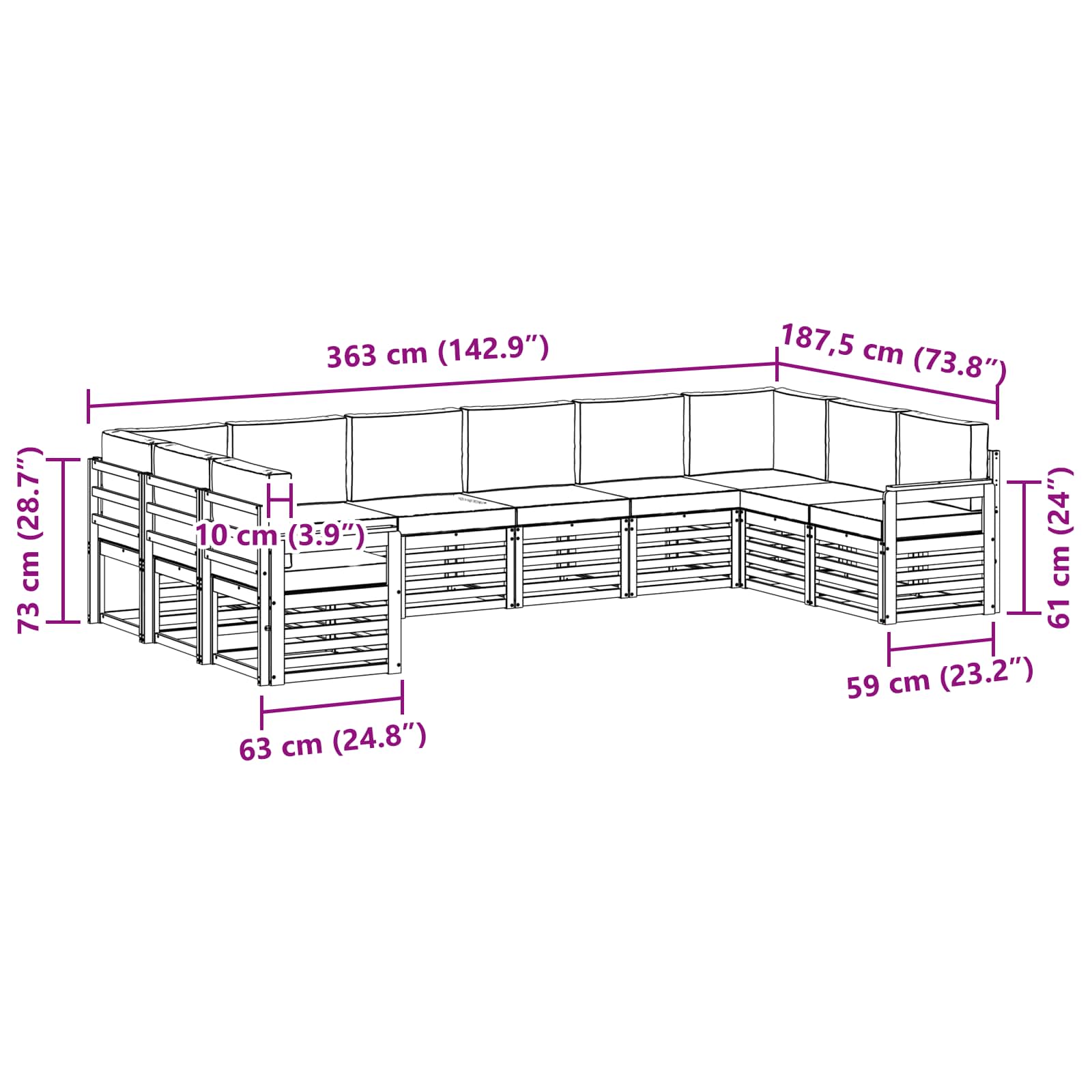 Set vanjskih sofa 7 pcs Bijela i Antracit 363 x 187,5 x 73 cm