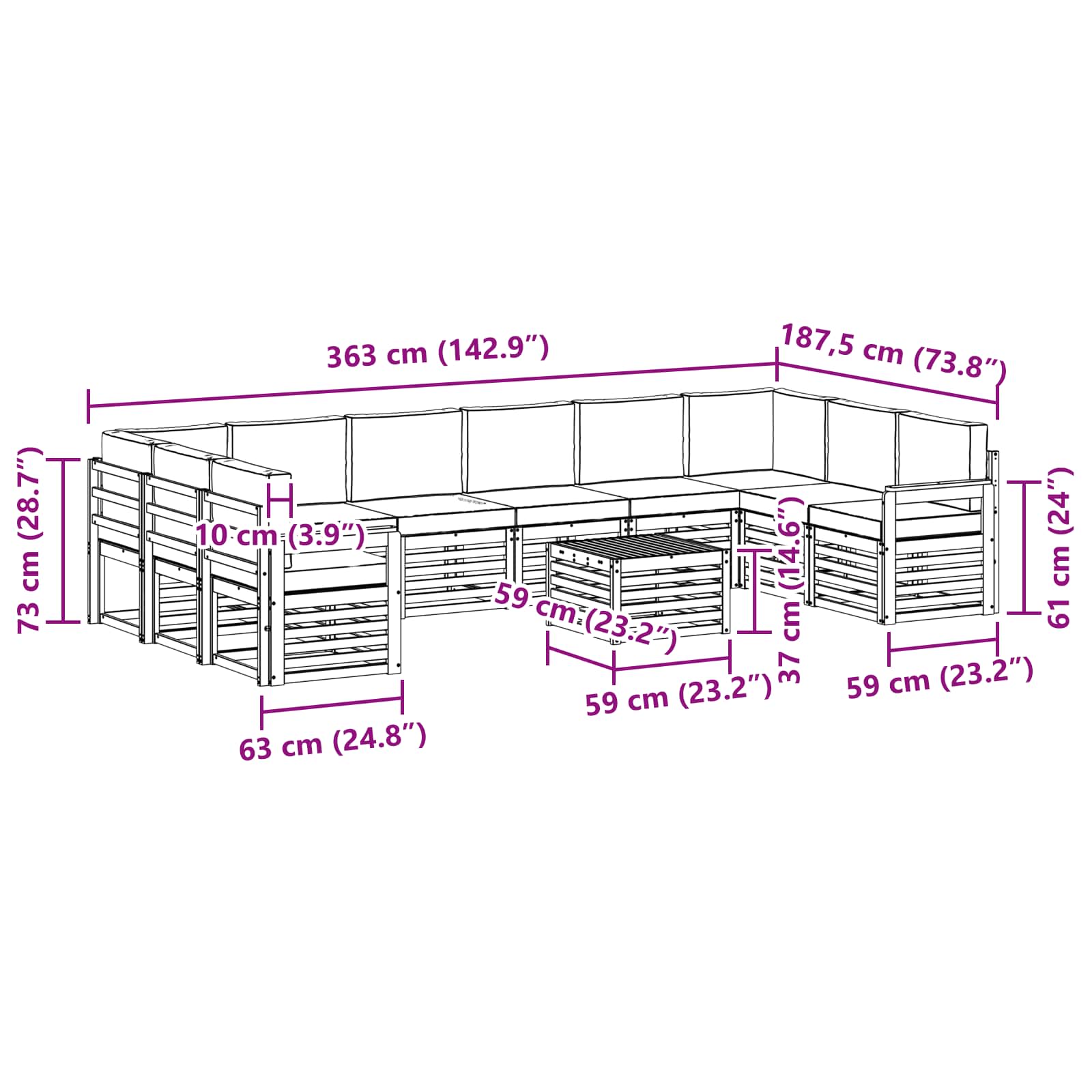 Set vanjskih sofa 8 pcs Bijela i Krem 59 x 59 x 37 cm Poliester