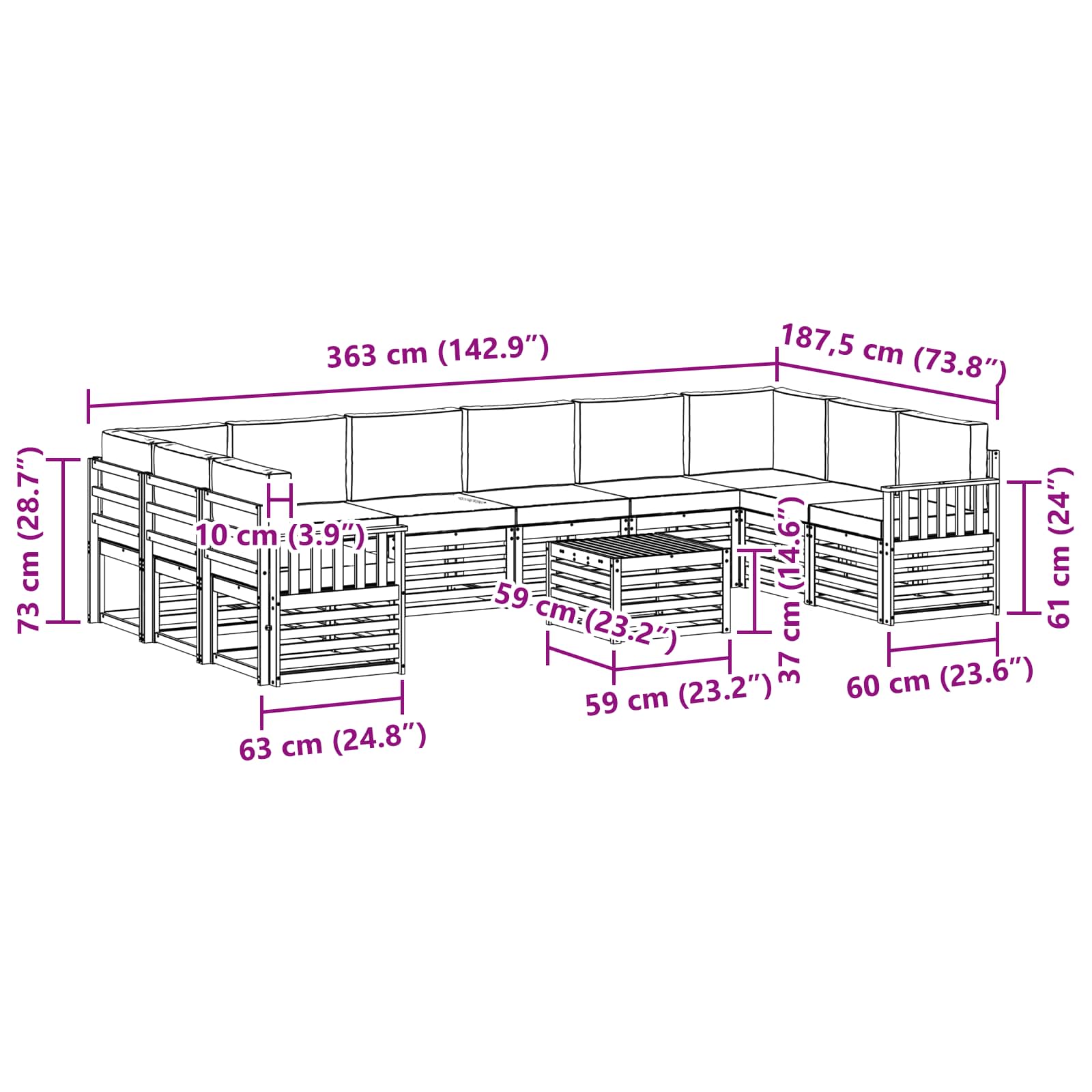 Set vanjskih sofa 8 pcs Bijela i svijetlosiva 59 x 59 x 37 cm