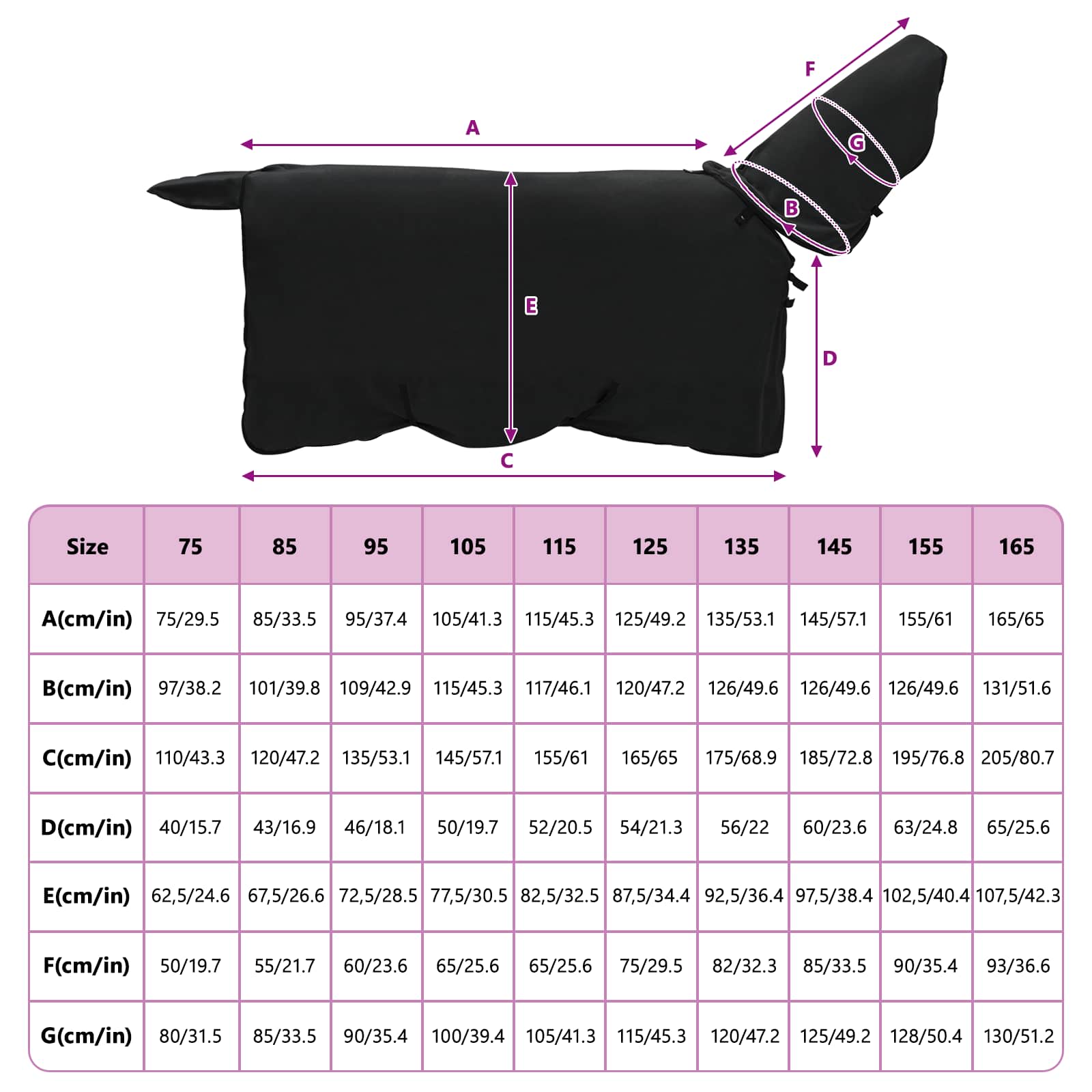 Pokrivač za konje Crna 115 cm Poliester