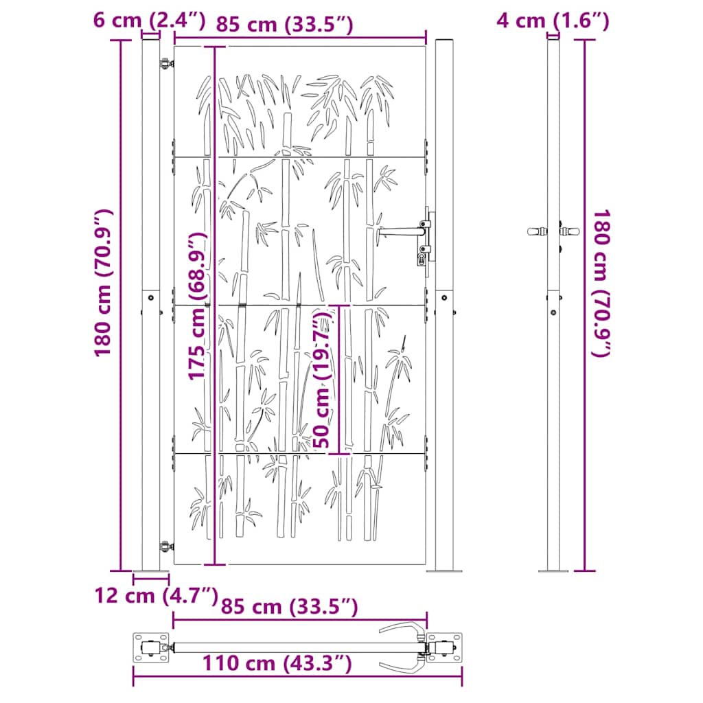 Vrtna vrata Crna 110 x 180 cm Čelik s prahom premazan