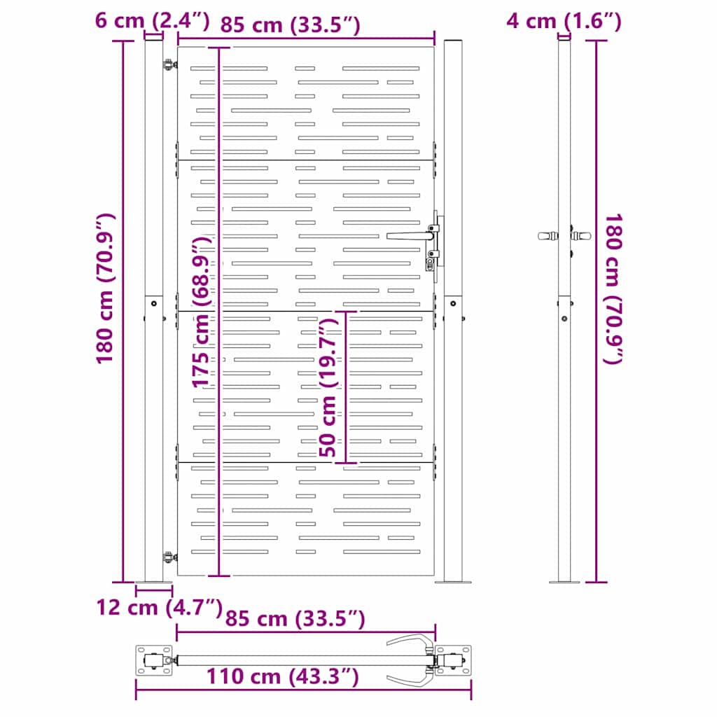 Vrtna vrata Crna 110 x 180 cm Čelik s prahom premazan