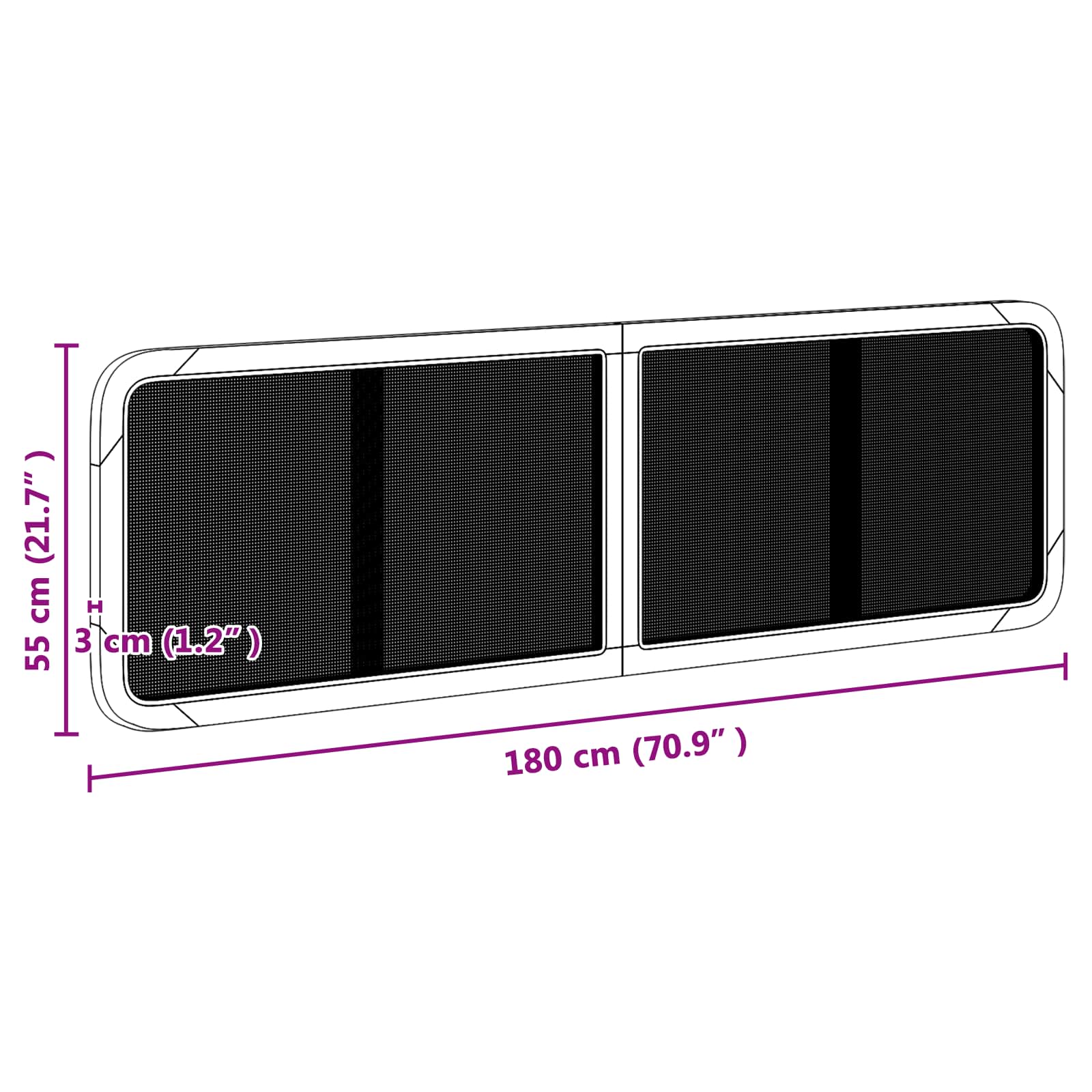Uzglavlje s uzglavljem Crna 180 x 55 x 3 cm Ratan