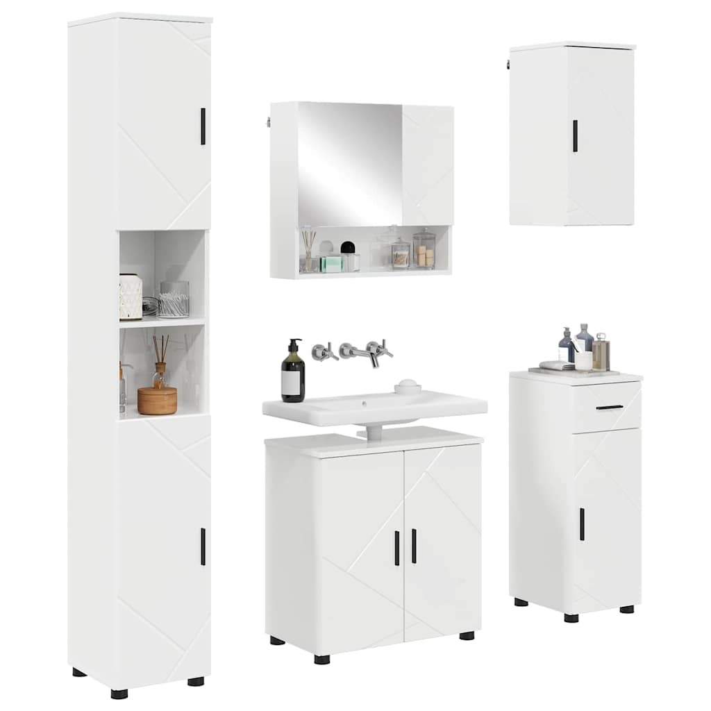 Set namještaja za kupaonicu s ladicama 5 pcs Visoki sjaj bijela