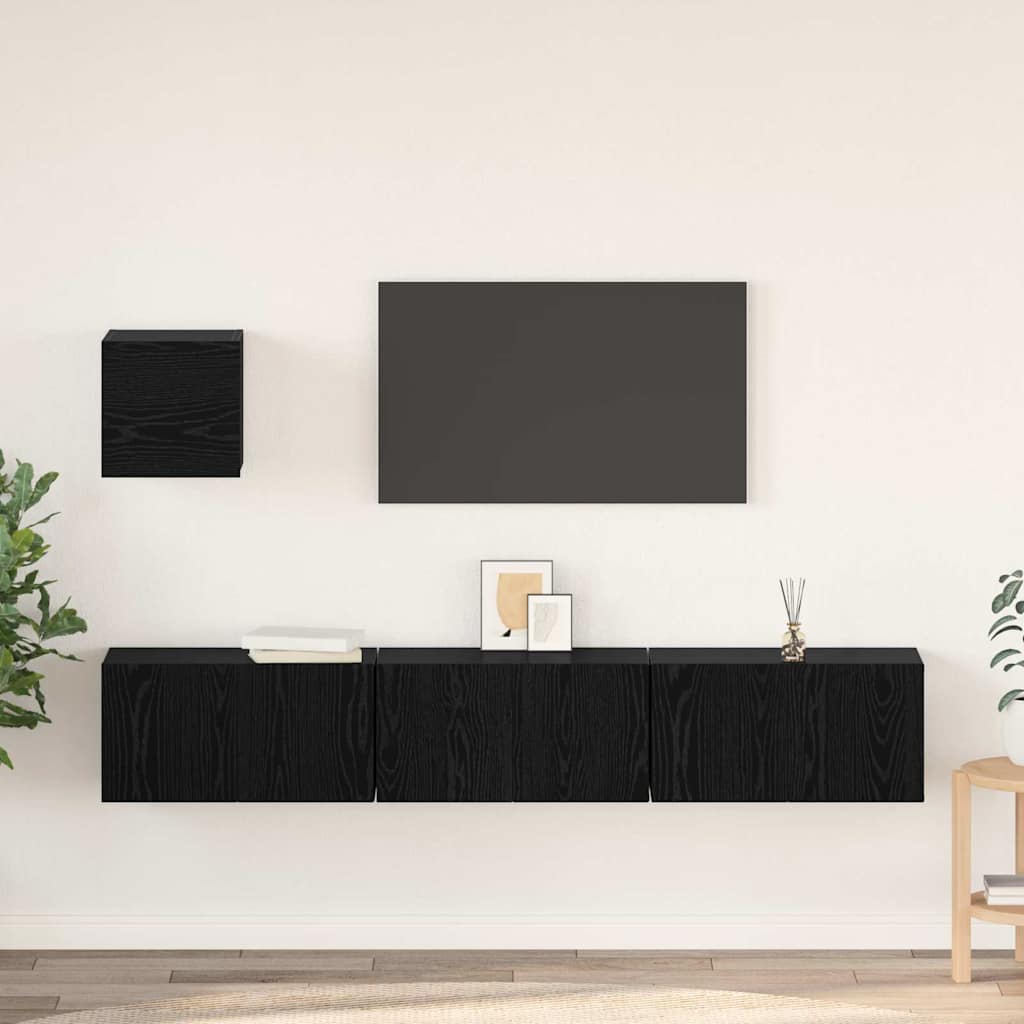 Set TV komoda 4 kom. Crni hrast Konstruirano drvo Crna 60 x 30 x 30 cm