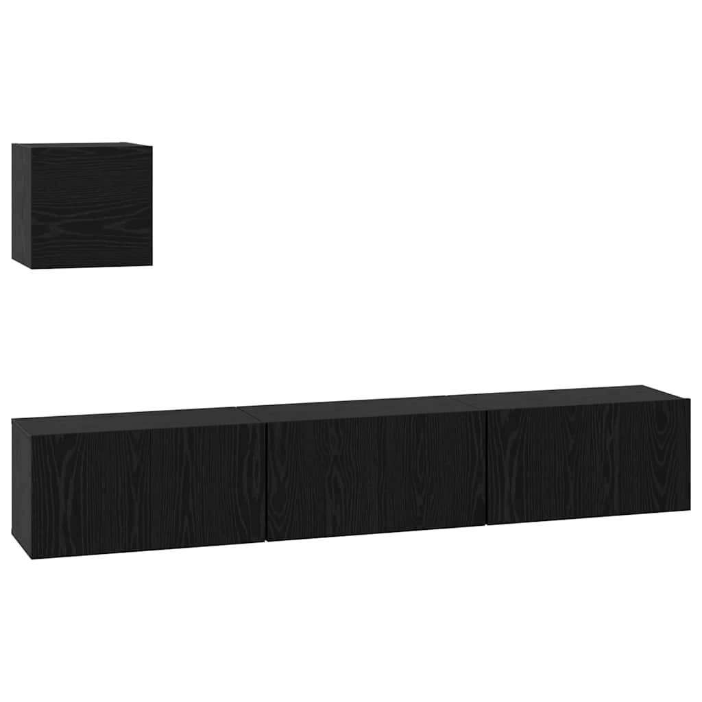Set TV komoda 4 kom. Crni hrast Konstruirano drvo Crna 60 x 30 x 30 cm