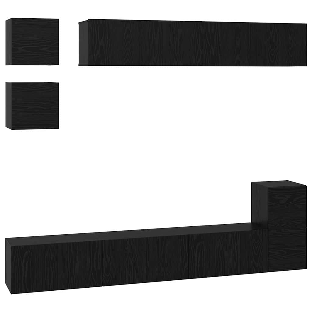 Set TV komoda 8 kom. Crni hrast Konstruirano drvo Crna 80 x 30 x 30 cm