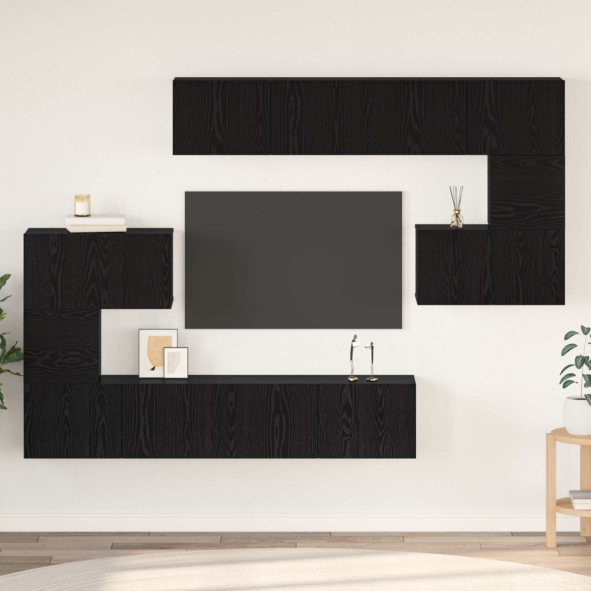 Set TV komoda 8 kom. Crni hrast Konstruirano drvo Crna 80 x 30 x 30 cm