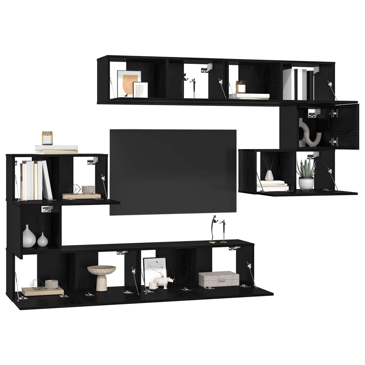 Set TV komoda 8 kom. Crni hrast Konstruirano drvo Crna 80 x 30 x 30 cm